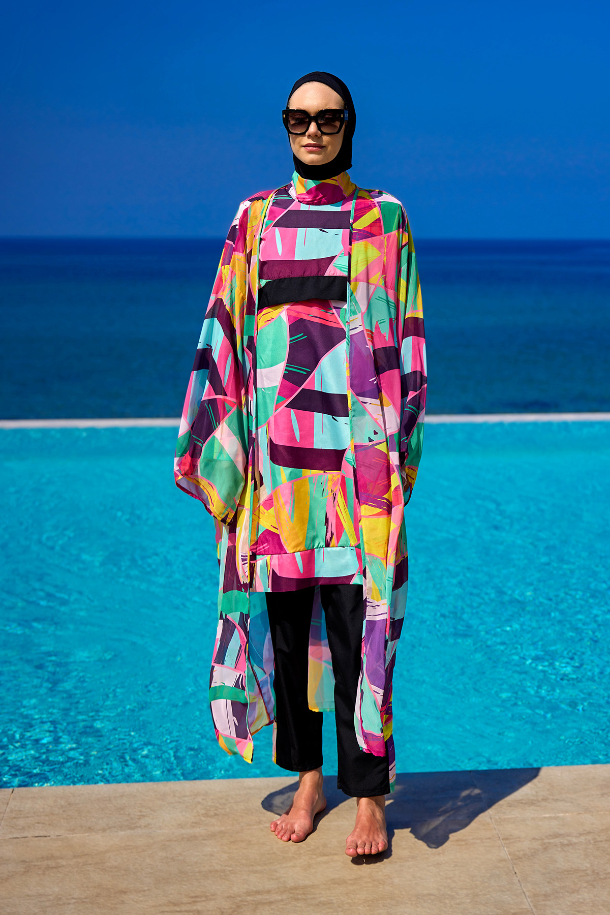 Riva Mera Renkli Desenli İpeksi Kimono Kaftan RP2511
