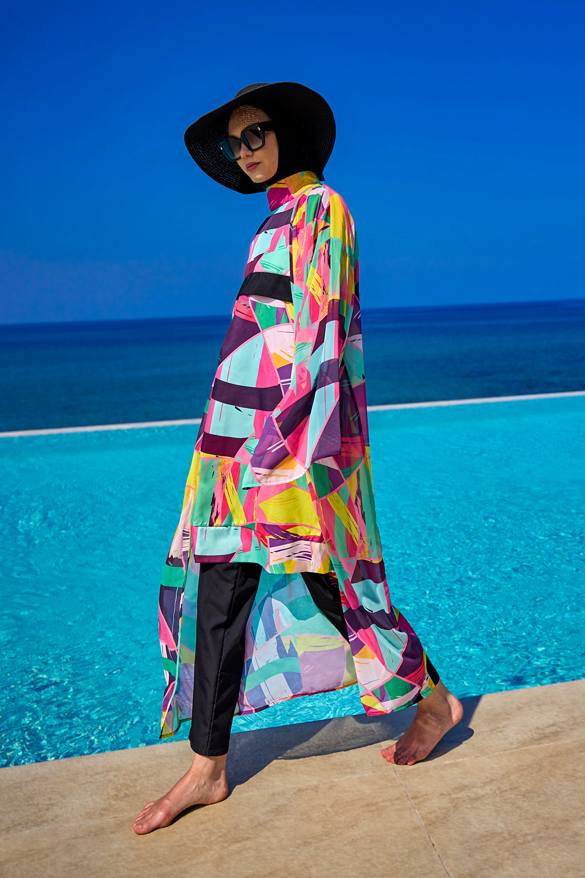 Riva Mera Renkli Desenli İpeksi Kimono Kaftan RP2511 görsel 2