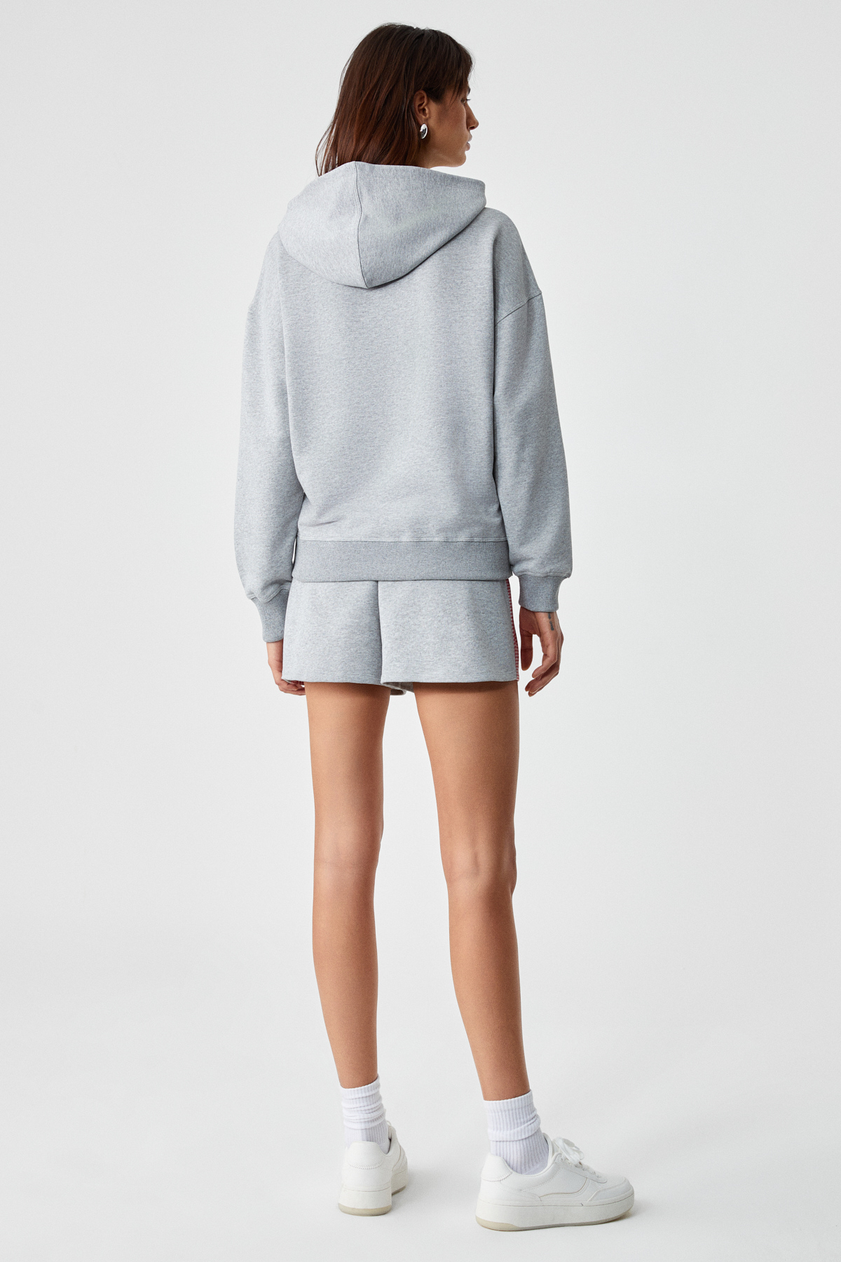 ETHIQUET XEARTH Kadın Oversize Uzun Kollu Kapüşonlu GRİ Sweatshirt görsel 4