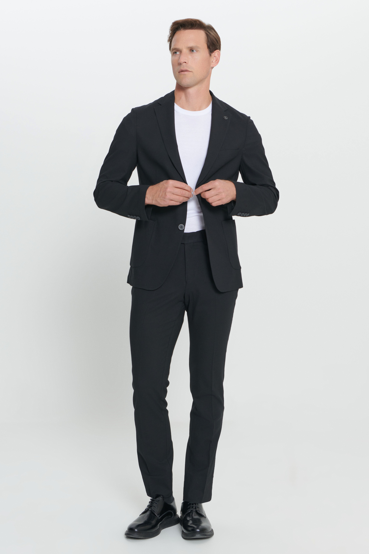 Altınyıldız Classics Erkek Siyah Slim Fit Dar Kesim Mono Yaka Yünlü Takım Elbise görsel 4