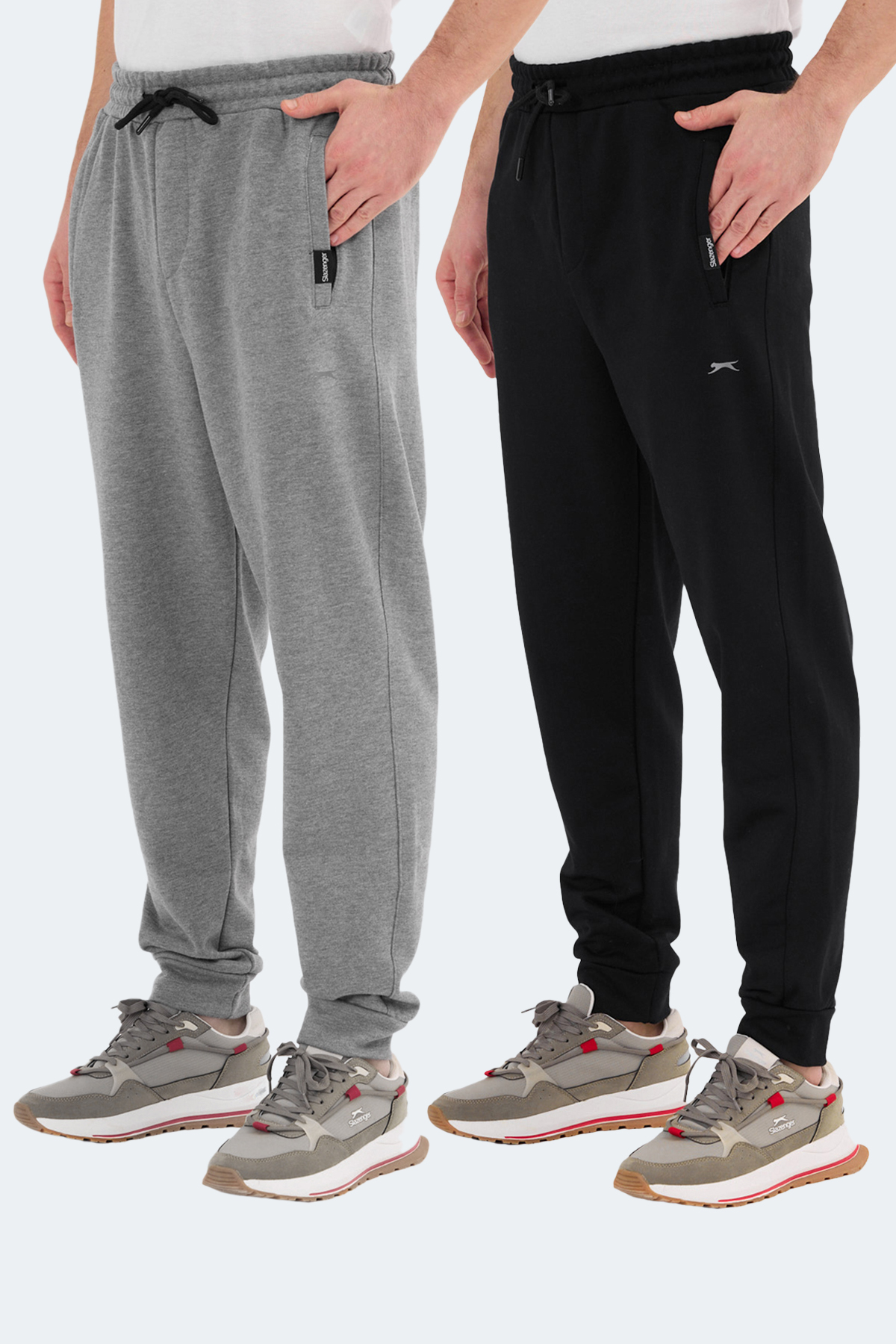 SLAZENGER 2'li Erkek Cepli Dar Paça Siyah - Koyu Gri Eşofman Altı