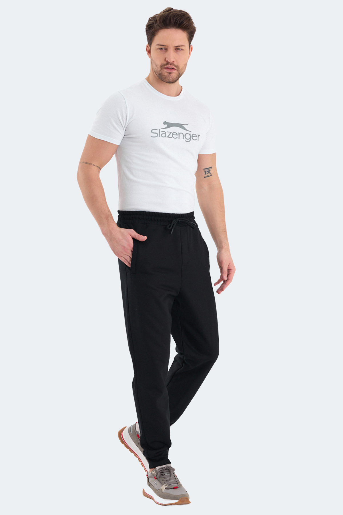 SLAZENGER 2'li Erkek Cepli Dar Paça Siyah - Koyu Gri Eşofman Altı görsel 7