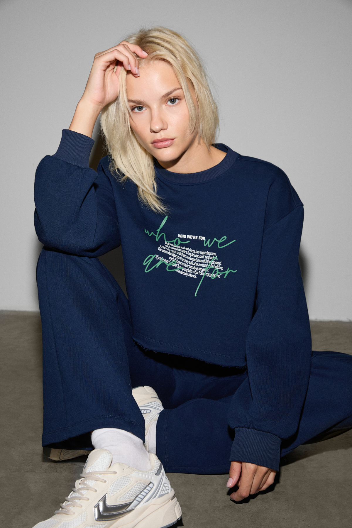 ETHIQUET QERKS Kadın Baskı Detaylı Oversize LACİVERT Sweatshirt görsel 2