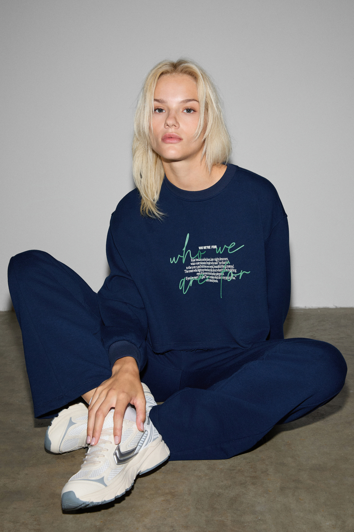 ETHIQUET QERKS Kadın Baskı Detaylı Oversize LACİVERT Sweatshirt görsel 3