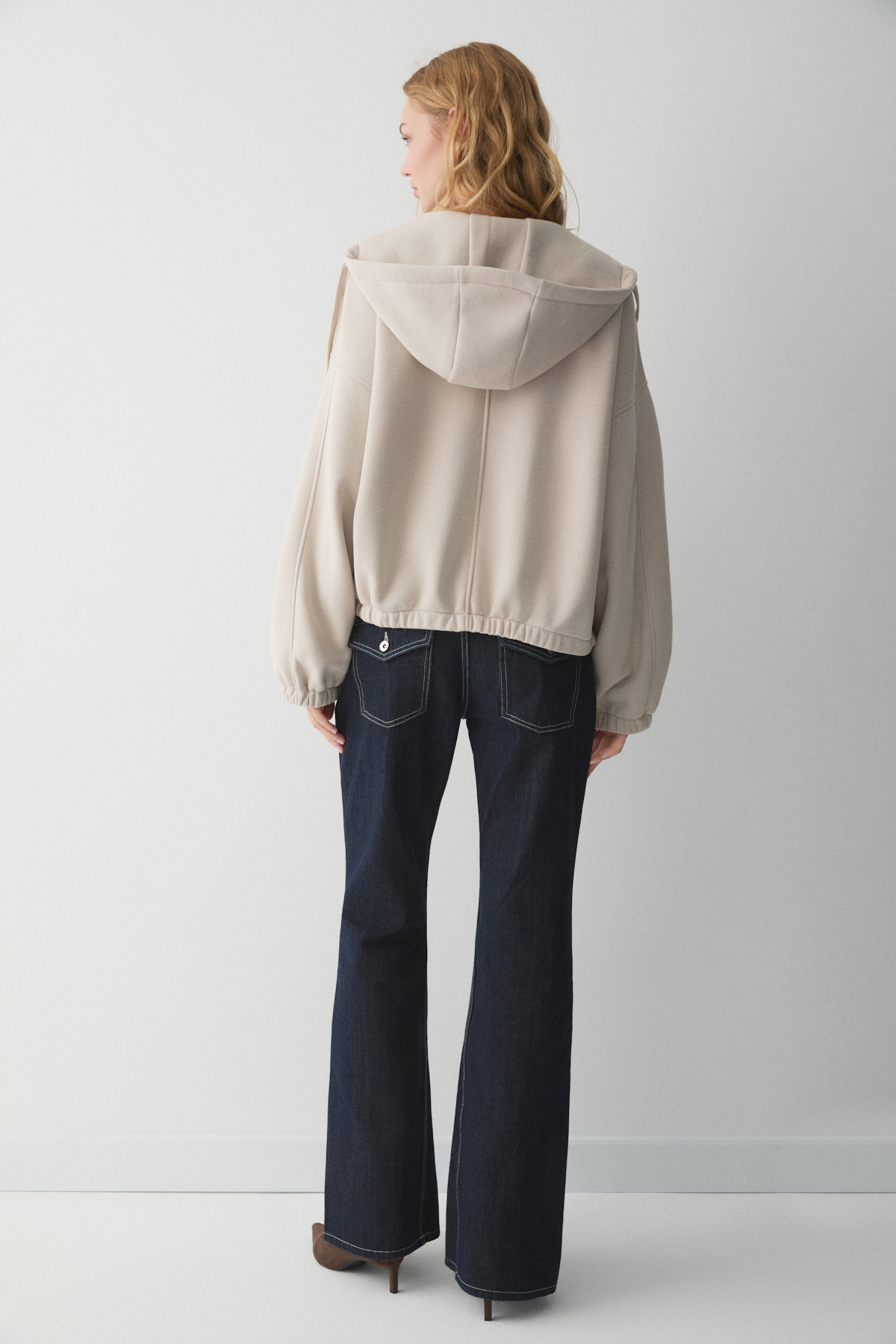 ETHIQUET VALIT Kadın Çift Cepli Eteği Ve Kol Ucu Lastikli Fermuarlı Oversize TAŞ Sweatshirt görsel 5