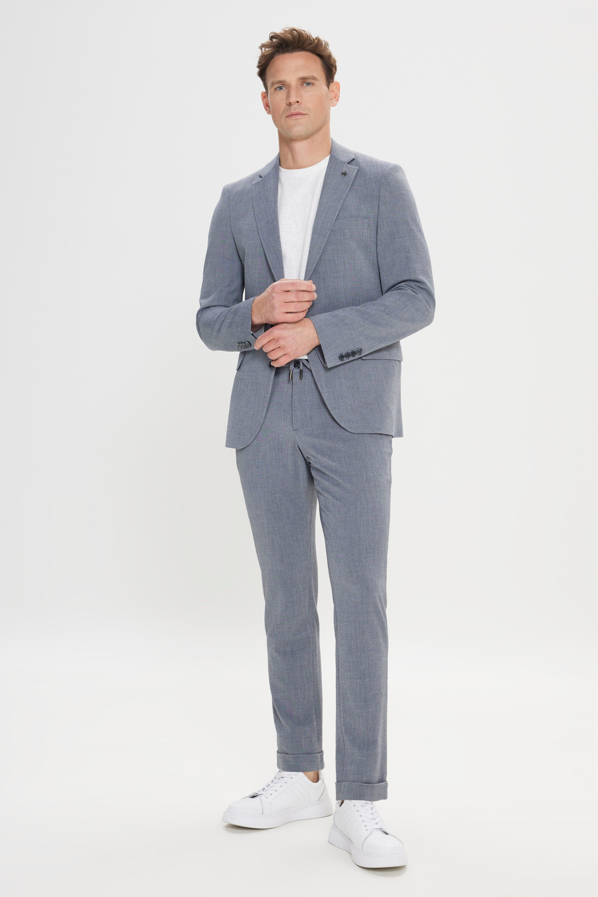Altınyıldız Classics Erkek Gri Slim Fit Mono Yaka Beli Bağlamalı Gofre Desenli Takım Elbise görsel 4