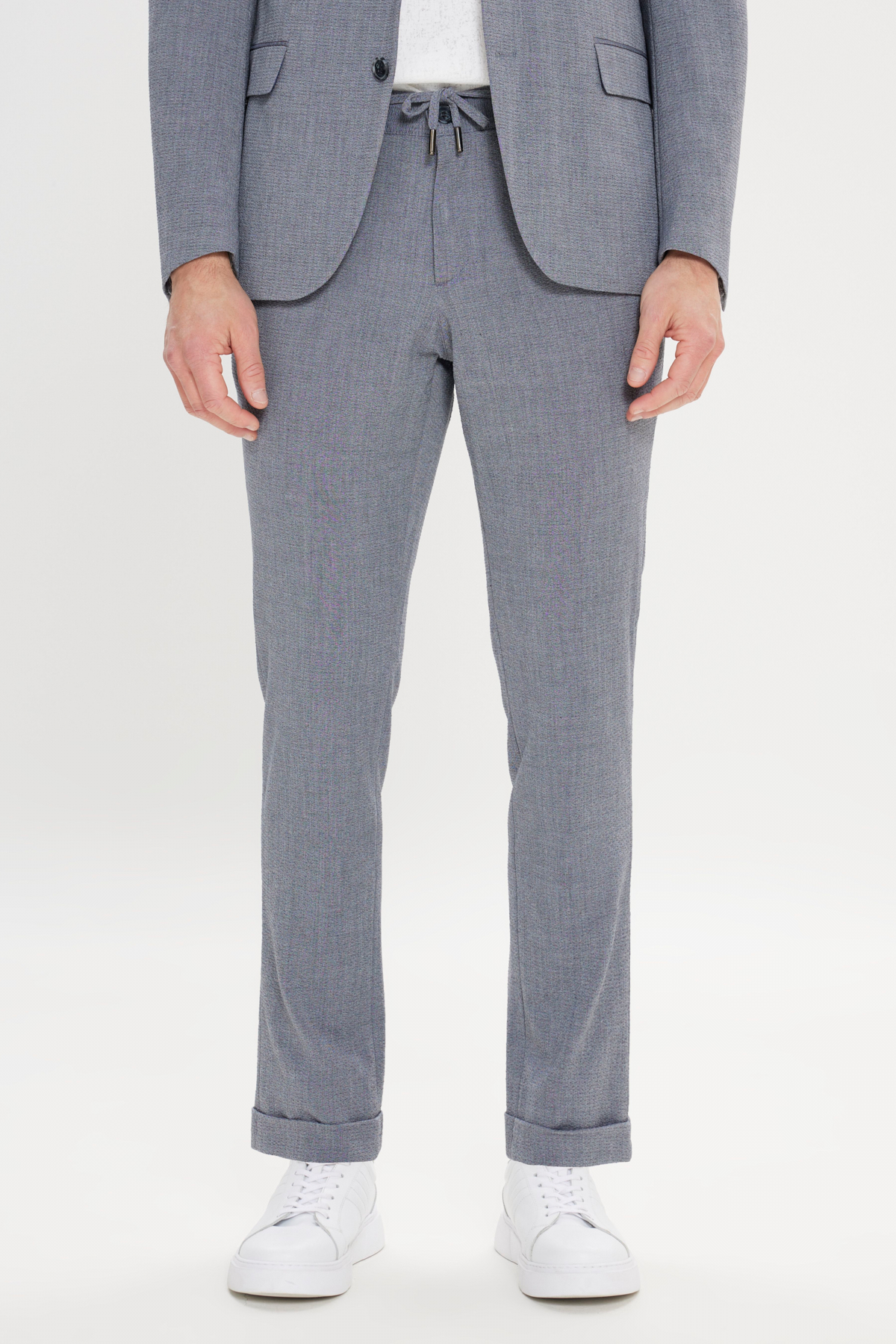 Altınyıldız Classics Erkek Gri Slim Fit Mono Yaka Beli Bağlamalı Gofre Desenli Takım Elbise görsel 7