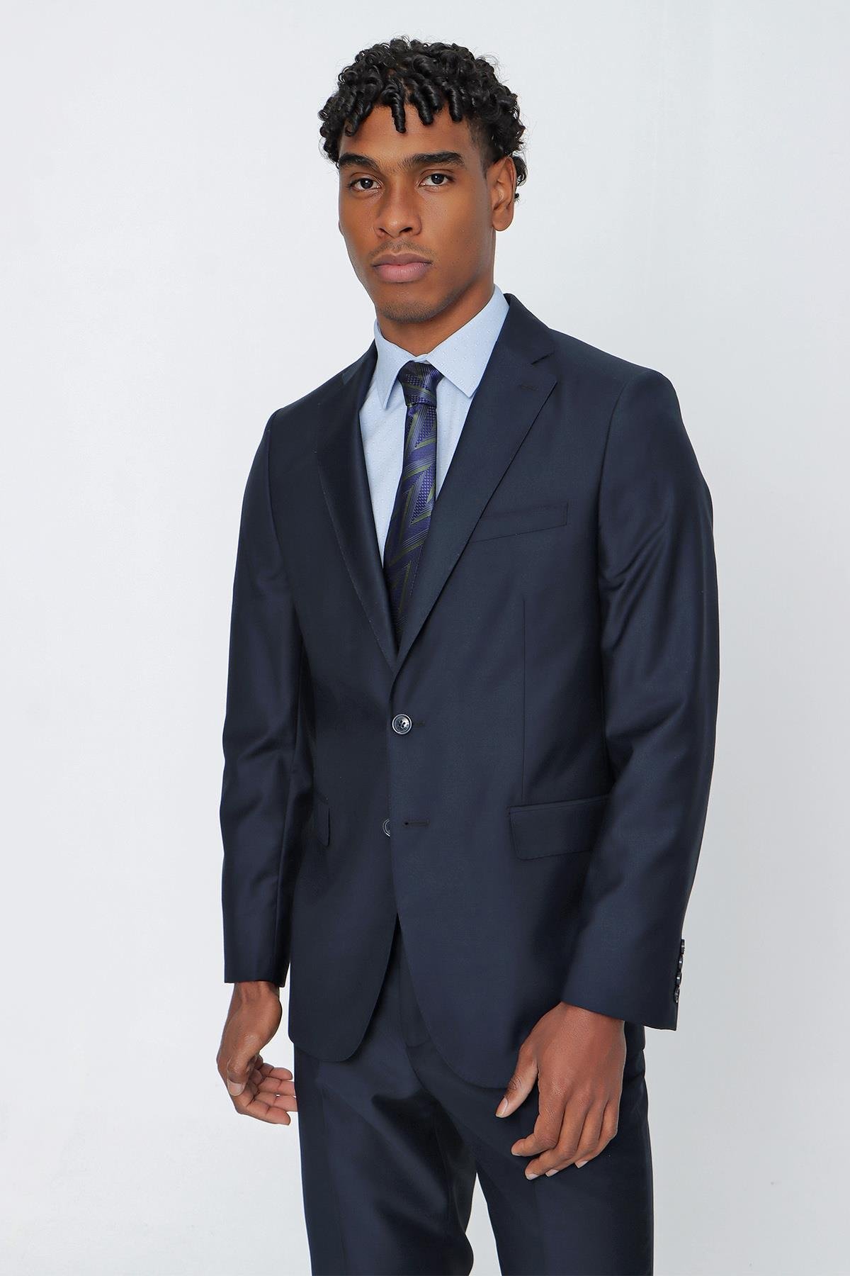 İMZA Lacivert Düz Gabardin Mono Yaka 2 Düğme 6 Drop Comfort Fit Basic Takım Elbise 1001250009_206 görsel 3