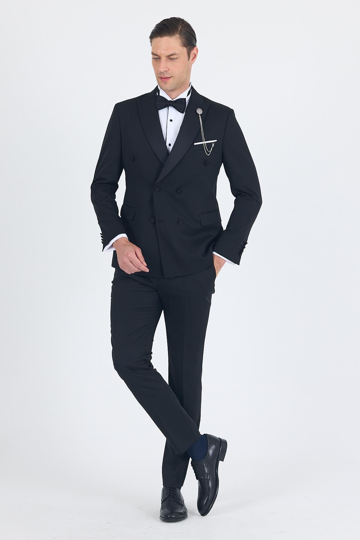 İMZA Siyah Kılıç Yaka Kruvaze Slim Fit Ceremony Takım Elbise 1001250203