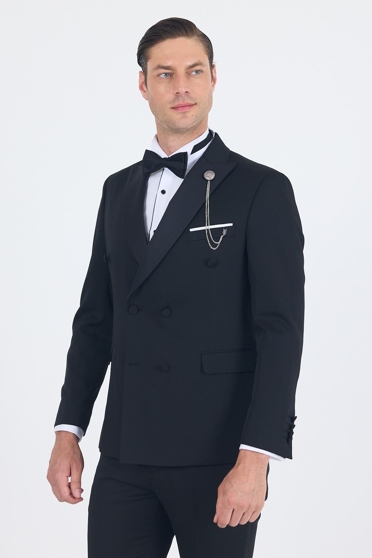 İMZA Siyah Kılıç Yaka Kruvaze Slim Fit Ceremony Takım Elbise 1001250203 görsel 2