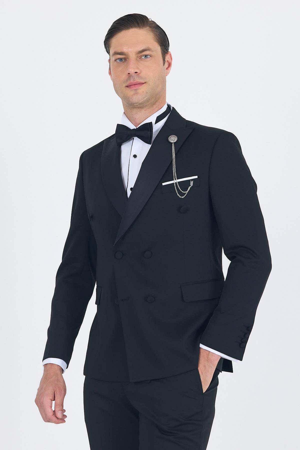 İMZA Siyah Kılıç Yaka Kruvaze Slim Fit Ceremony Takım Elbise 1001250203 görsel 3