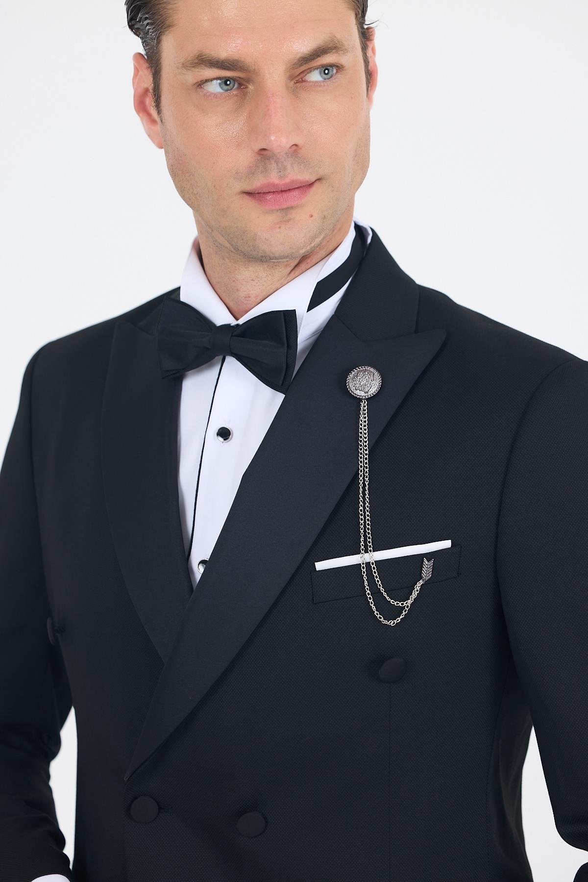 İMZA Siyah Kılıç Yaka Kruvaze Slim Fit Ceremony Takım Elbise 1001250203 görsel 4