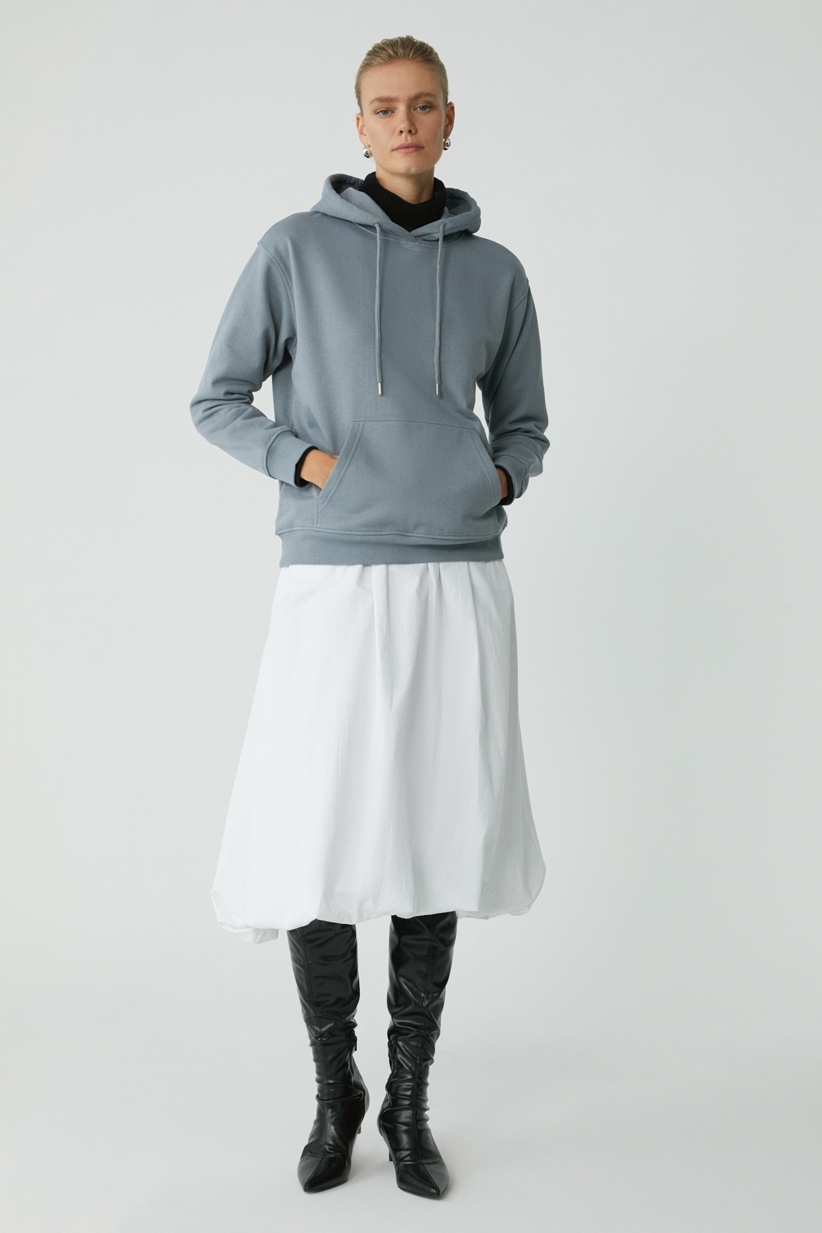 ETHIQUET ABELIA Kadın Pamuklu Içi Polarlı Yumuşacık Kalın Kumaşlı Kapüşonlu Örme Comfort MAVİ Sweatshirt görsel 2
