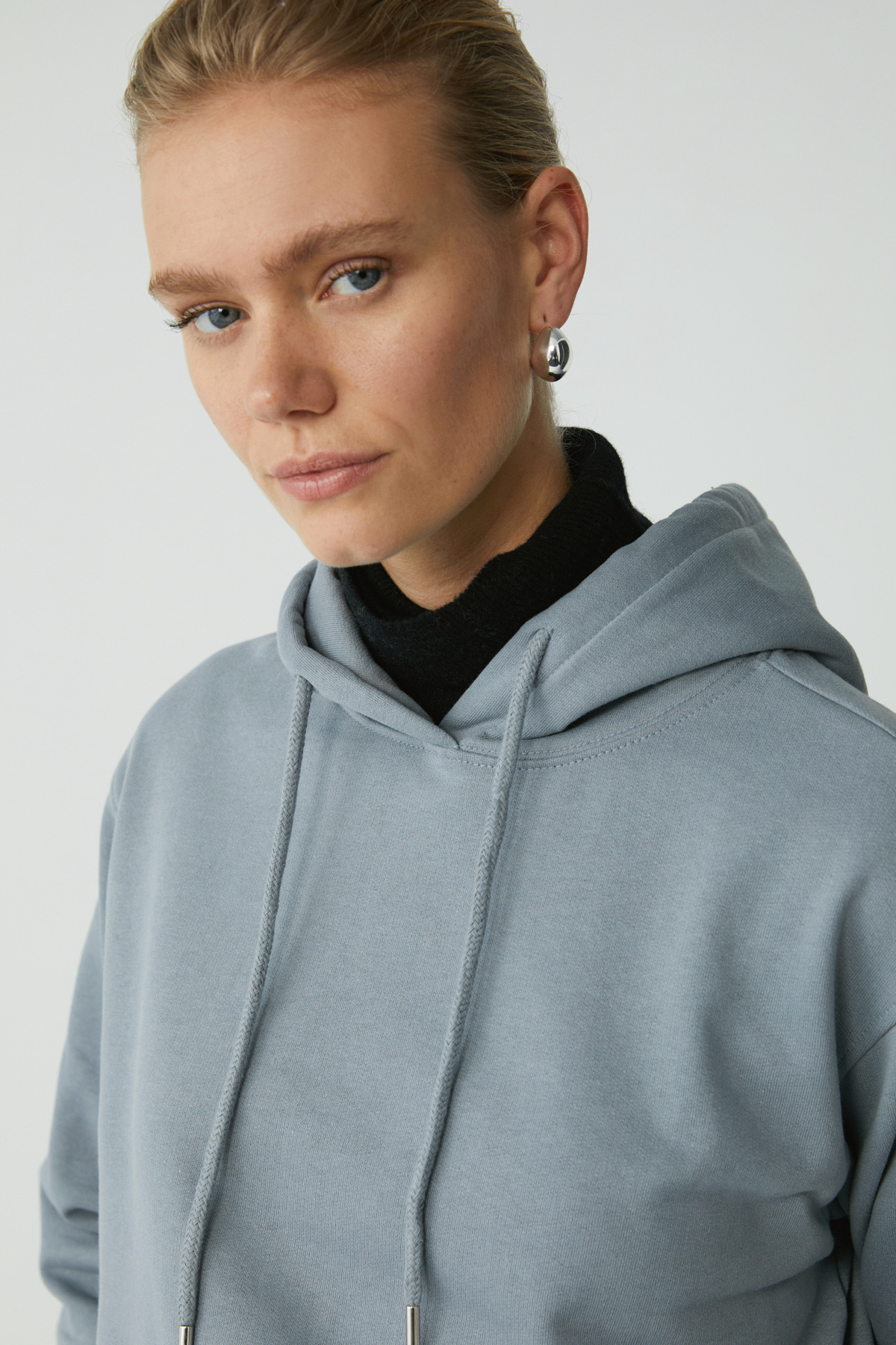 ETHIQUET ABELIA Kadın Pamuklu Içi Polarlı Yumuşacık Kalın Kumaşlı Kapüşonlu Örme Comfort MAVİ Sweatshirt görsel 3