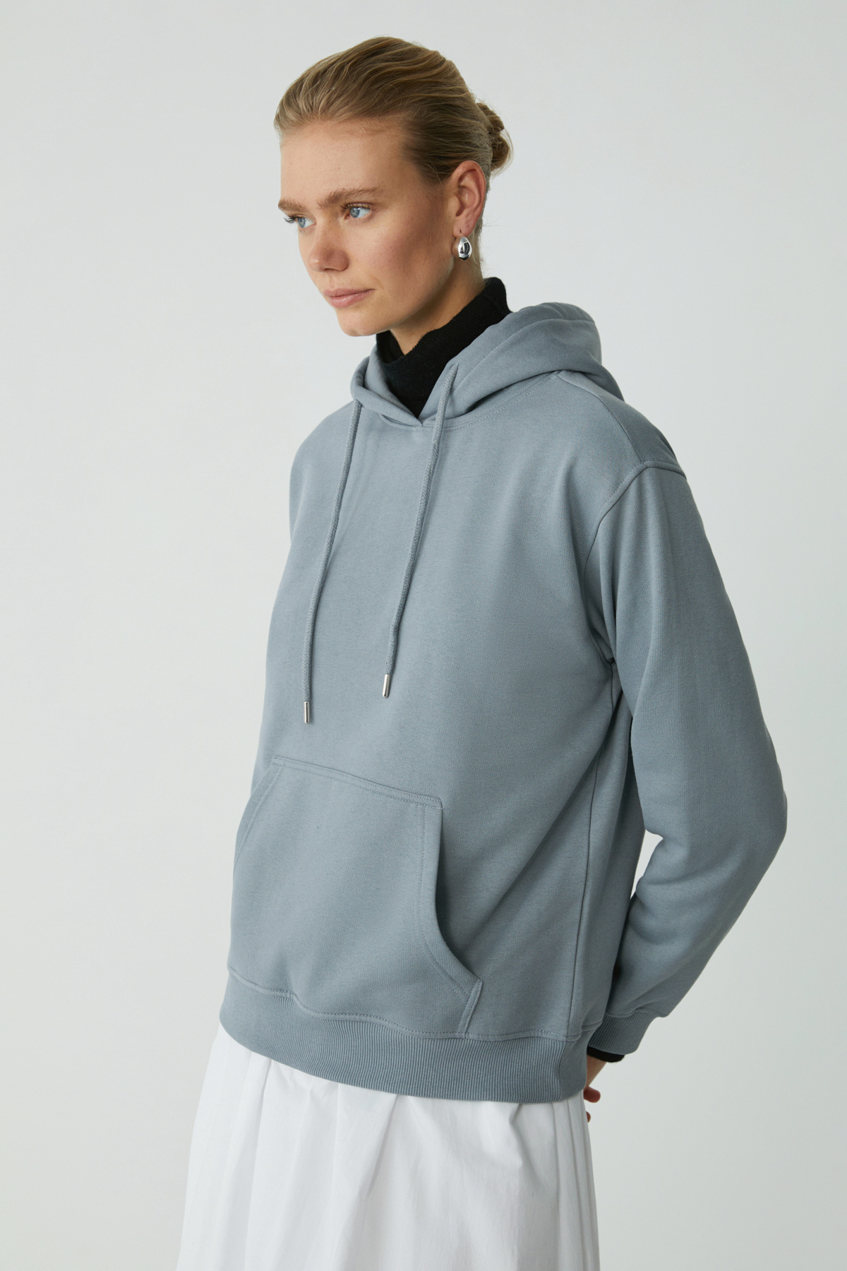 ETHIQUET ABELIA Kadın Pamuklu Içi Polarlı Yumuşacık Kalın Kumaşlı Kapüşonlu Örme Comfort MAVİ Sweatshirt görsel 4