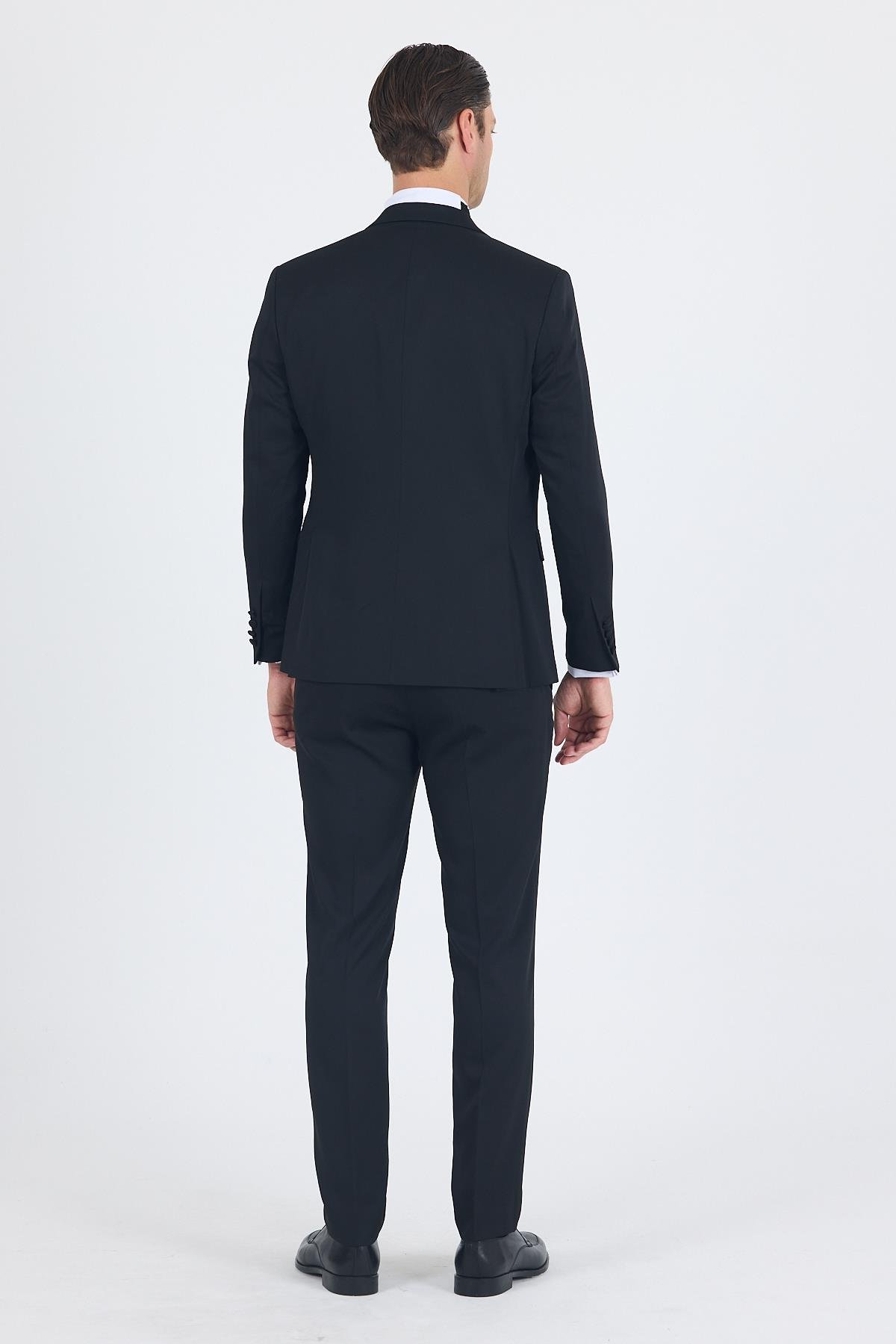 İMZA Siyah Mono Yaka Tek Düğme Slim Fit Yelekli Ceremony Takım Elbise 1001250201 görsel 5