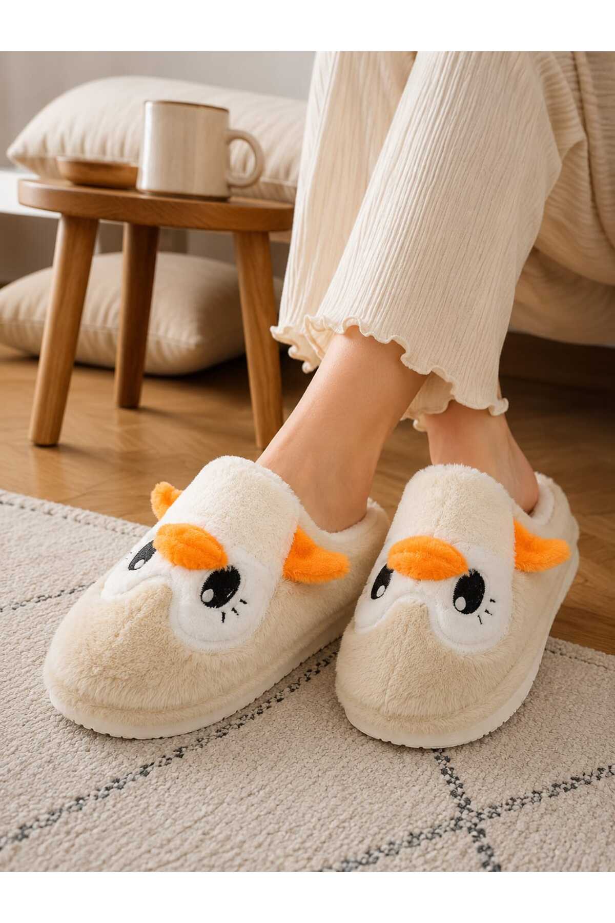 Slipcat Kadın Pelüş Penguen Figürlü Ev Terliği Sıcak Tutan Kışlık Panduf Terlik