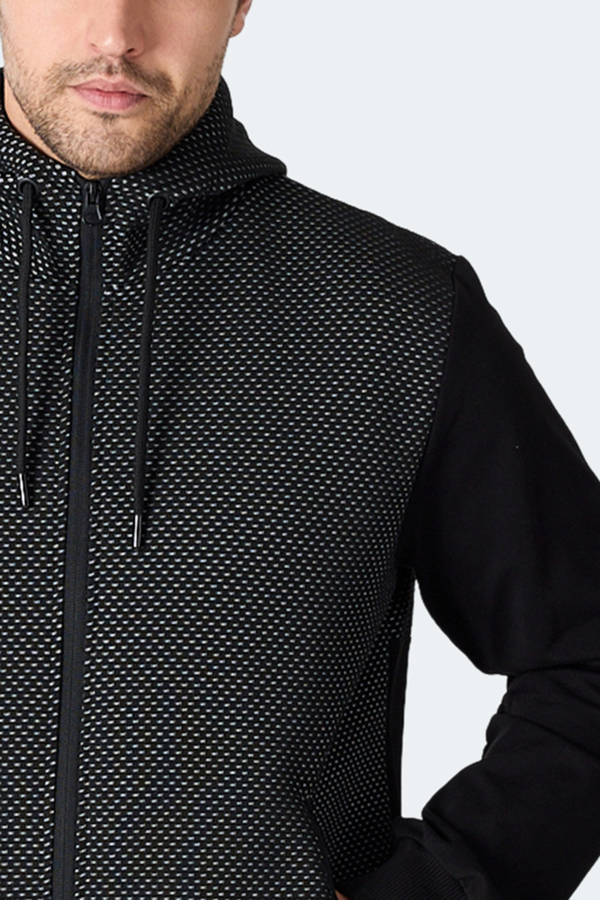 SLAZENGER FLAME Kapüşonlu Cepli Siyah Erkek Polar Fermuarlı Sweatshirt Hırka görsel 2