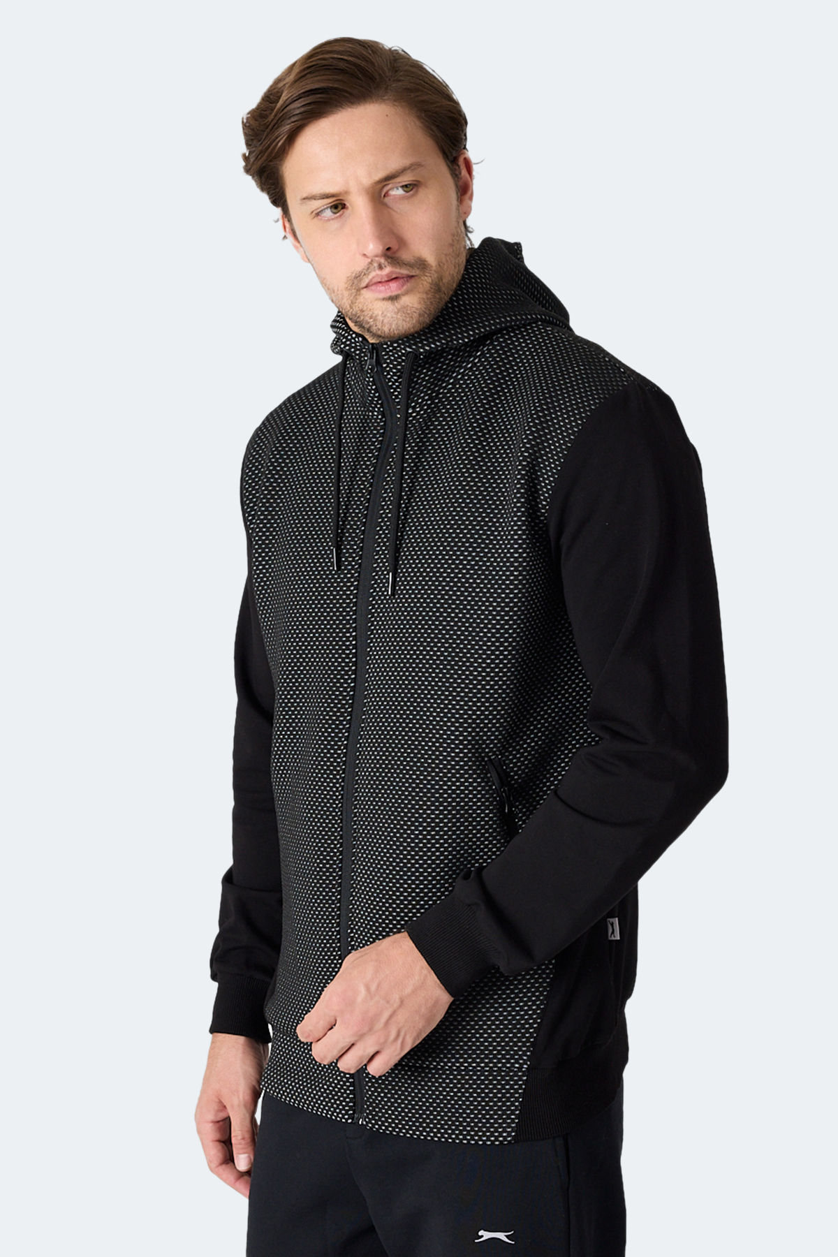 SLAZENGER FLAME Kapüşonlu Cepli Siyah Erkek Polar Fermuarlı Sweatshirt Hırka görsel 4