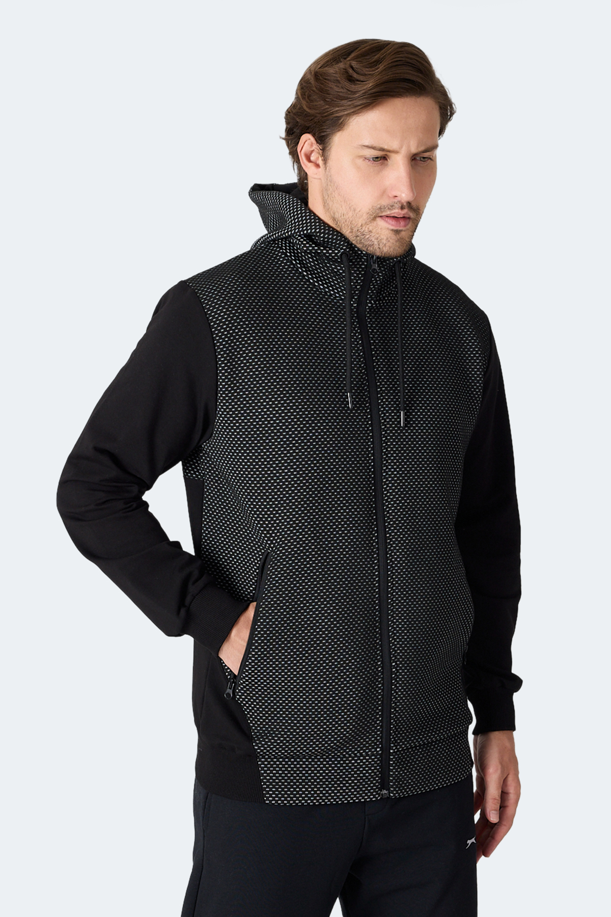 SLAZENGER FLAME Kapüşonlu Cepli Siyah Erkek Polar Fermuarlı Sweatshirt Hırka görsel 6