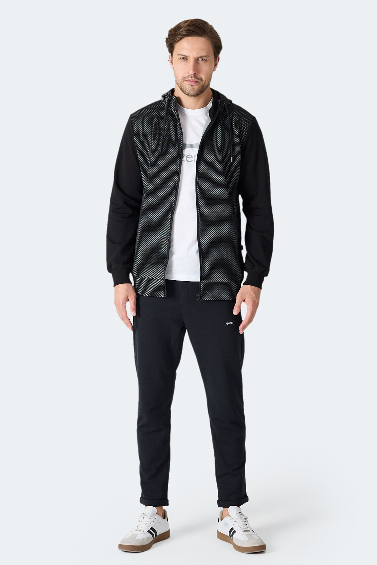 SLAZENGER FLAME Kapüşonlu Cepli Siyah Erkek Polar Fermuarlı Sweatshirt Hırka görsel 7