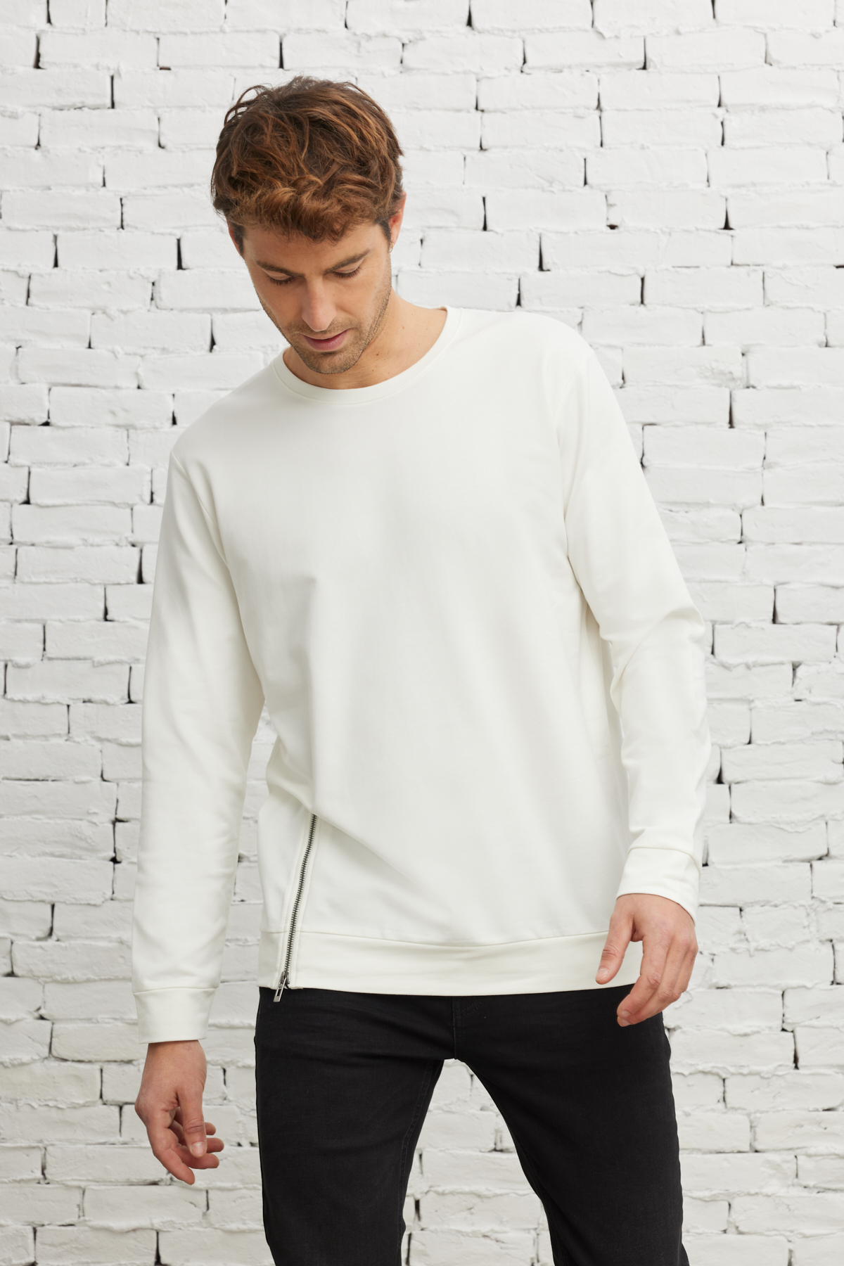Altınyıldız Classics Erkek Ekru Standart Fit Normal Kesim Bisiklet Yaka Sweatshirt