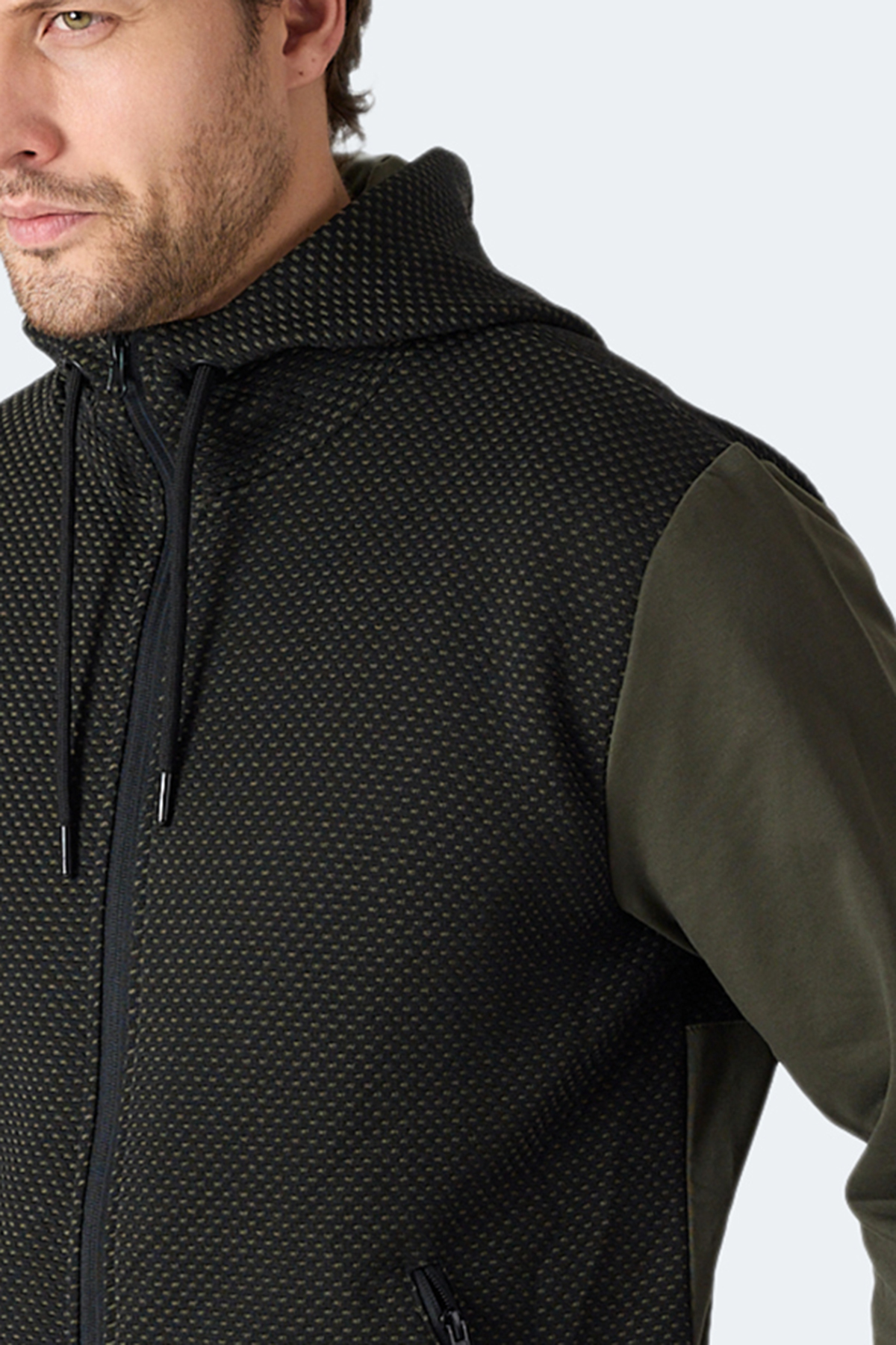 SLAZENGER FLAME Kapüşonlu Cepli Haki Erkek Polar Fermuarlı Sweatshirt Hırka görsel 2