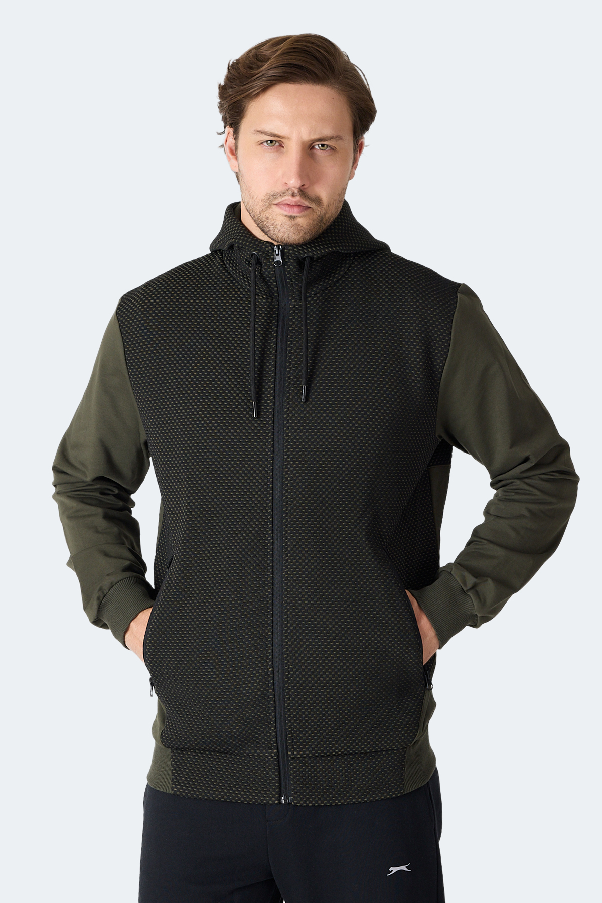 SLAZENGER FLAME Kapüşonlu Cepli Haki Erkek Polar Fermuarlı Sweatshirt Hırka görsel 4