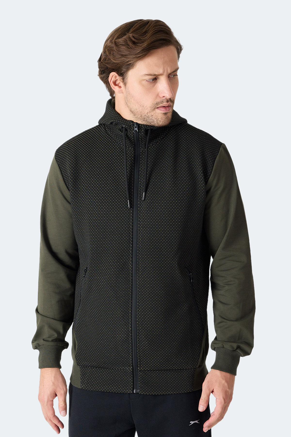SLAZENGER FLAME Kapüşonlu Cepli Haki Erkek Polar Fermuarlı Sweatshirt Hırka görsel 6