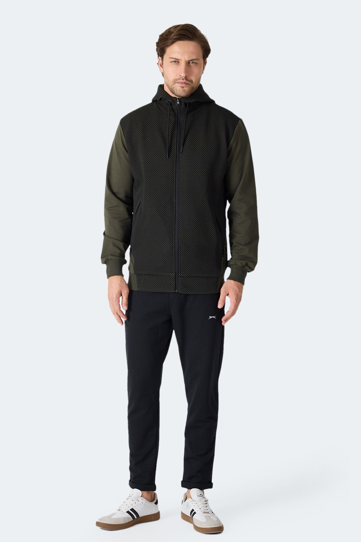 SLAZENGER FLAME Kapüşonlu Cepli Haki Erkek Polar Fermuarlı Sweatshirt Hırka görsel 7