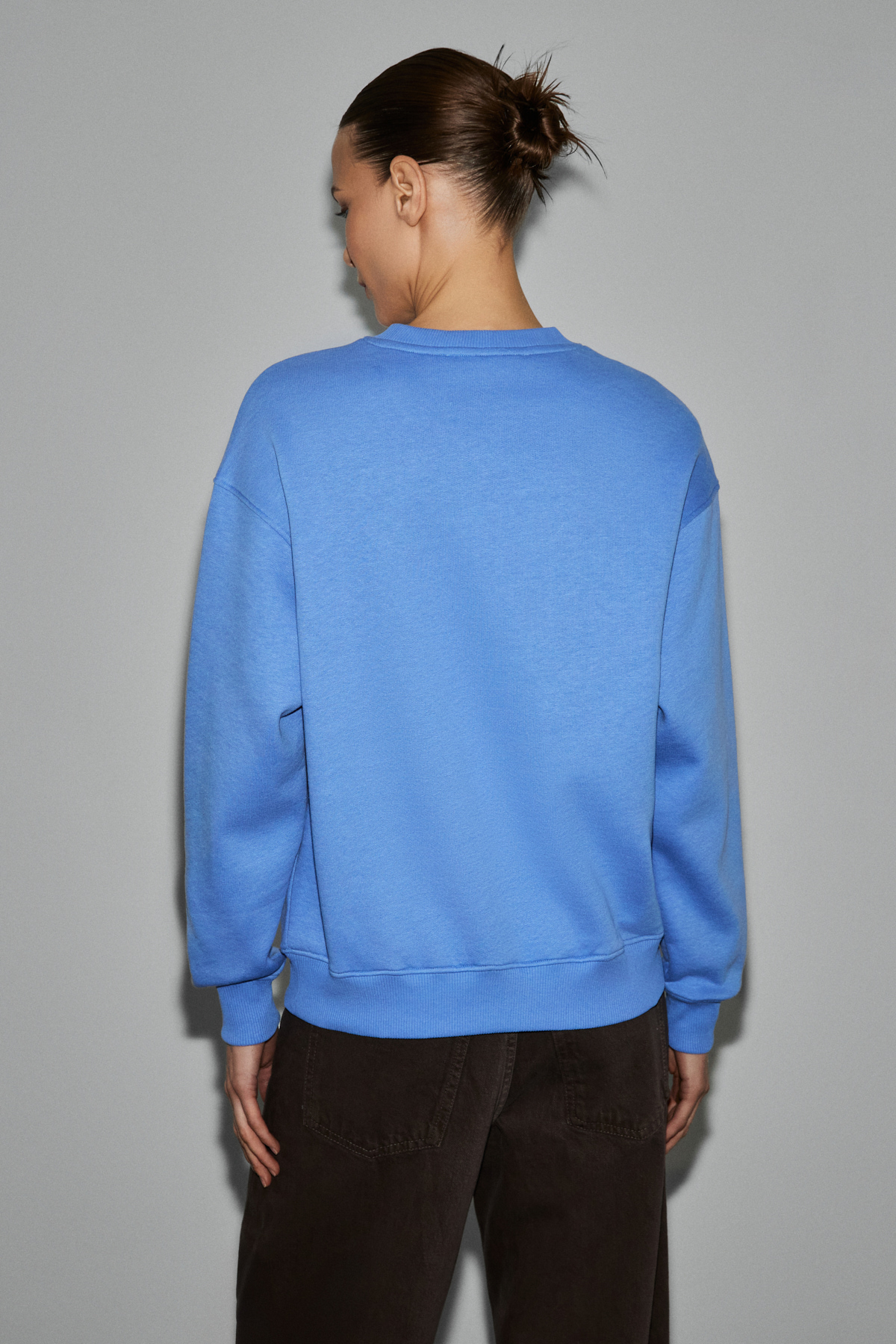 GRIMELANGE VANELTINA Kadın Organik Pamuklu Yumuşacık İçi Polarlı Yuvarlak yakalı MAVİ Sweatshirt görsel 4