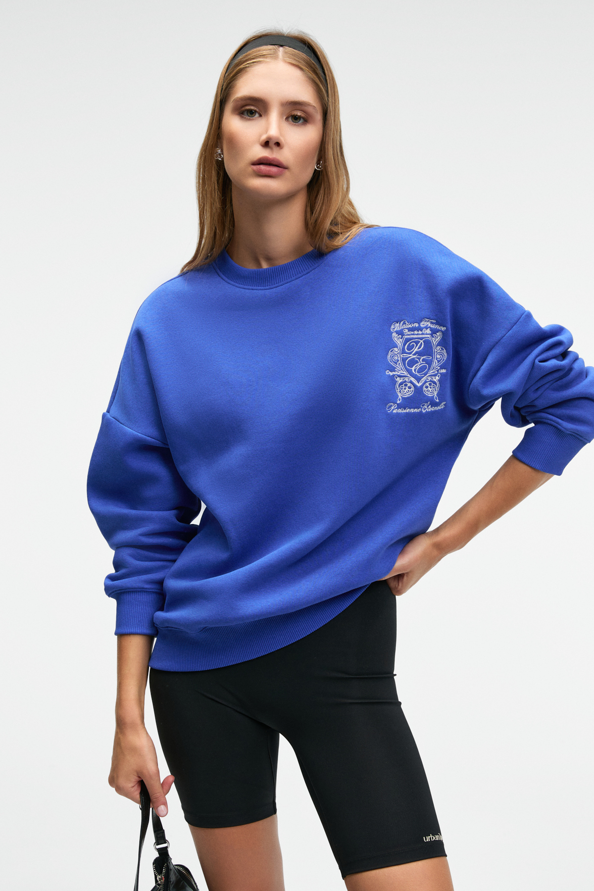 GRIMELANGE AUDRA Kadın Oversize Yuvarlak Yaka Nakış Detaylı MAVİ Sweatshirt