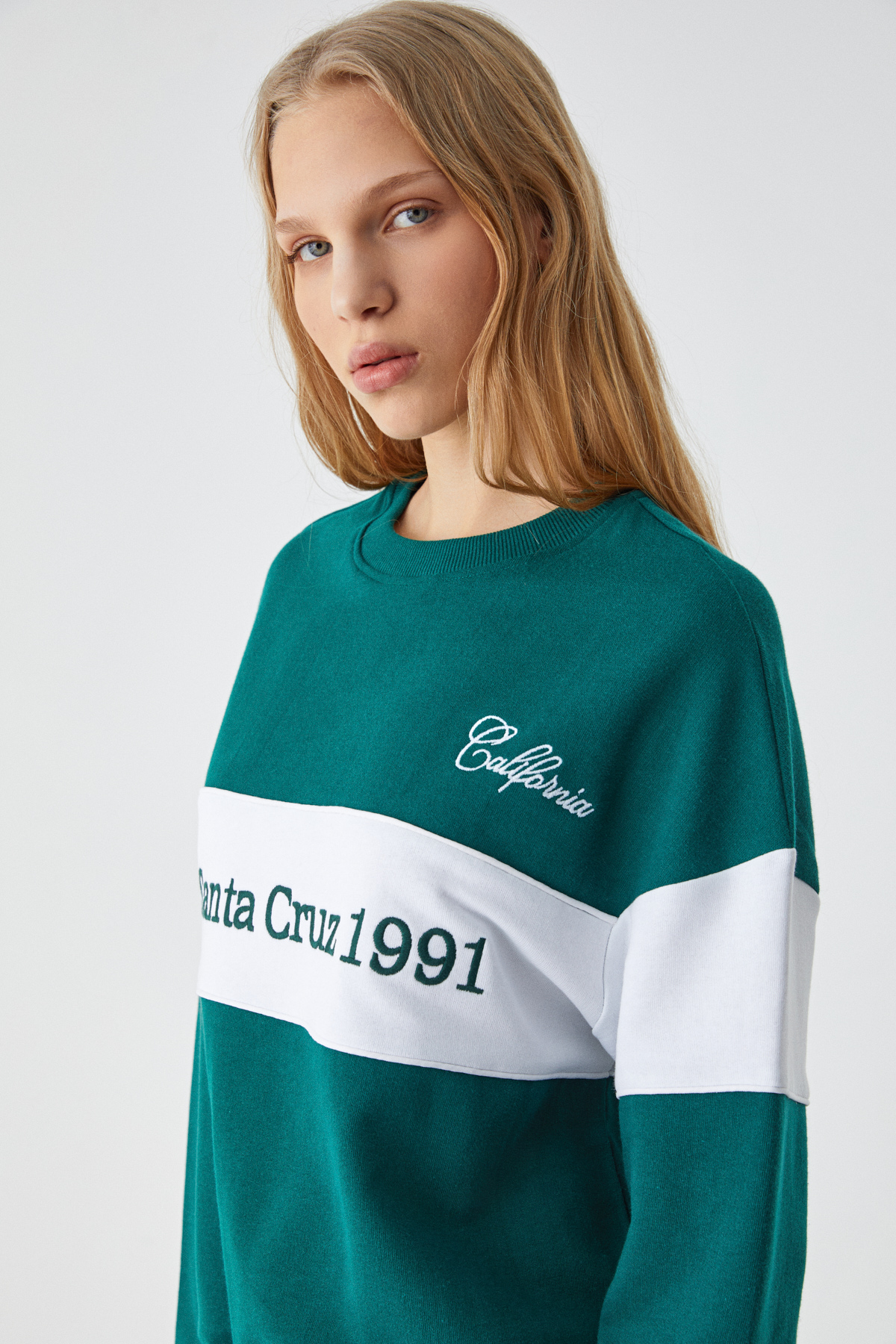 ETHIQUET NINOSKA Kadın Oversize Bisiklet Yaka YEŞİL-BEYAZ Sweatshirt görsel 4