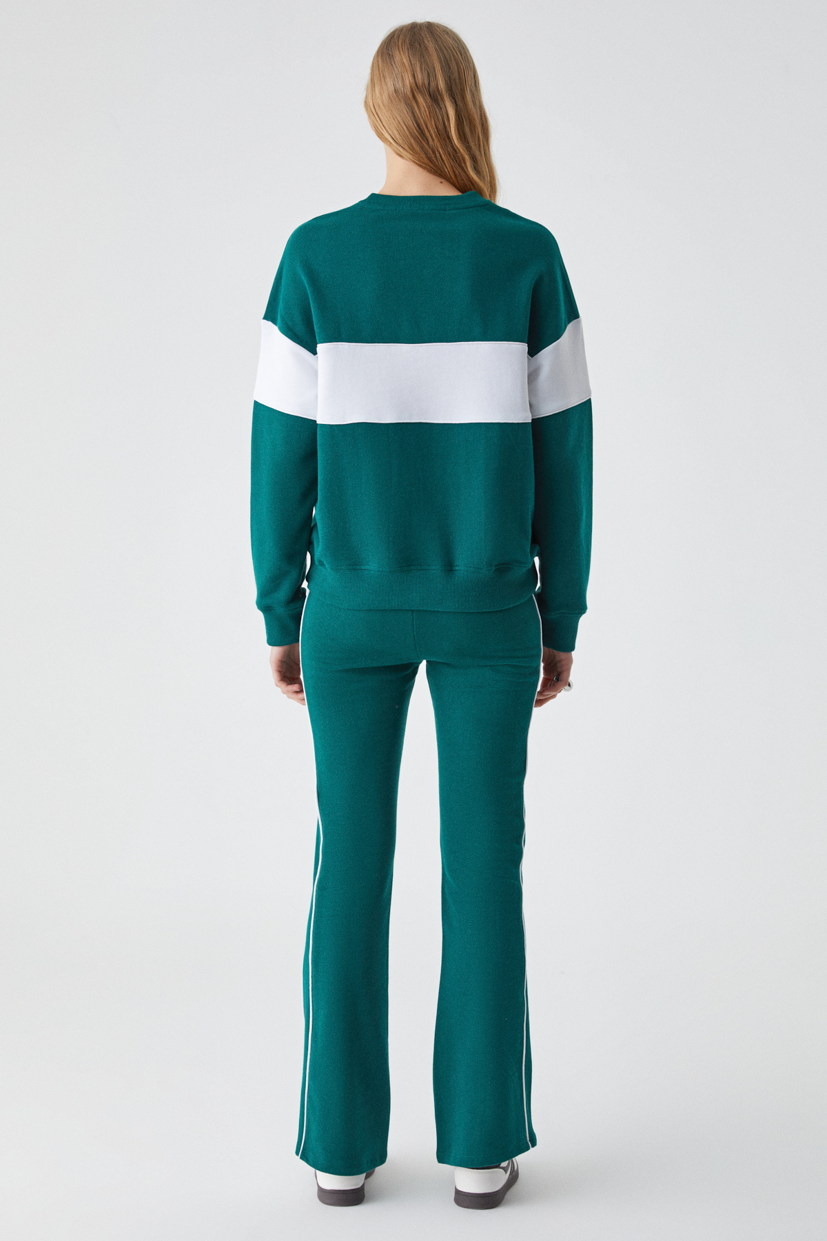 ETHIQUET NINOSKA Kadın Oversize Bisiklet Yaka YEŞİL-BEYAZ Sweatshirt görsel 5