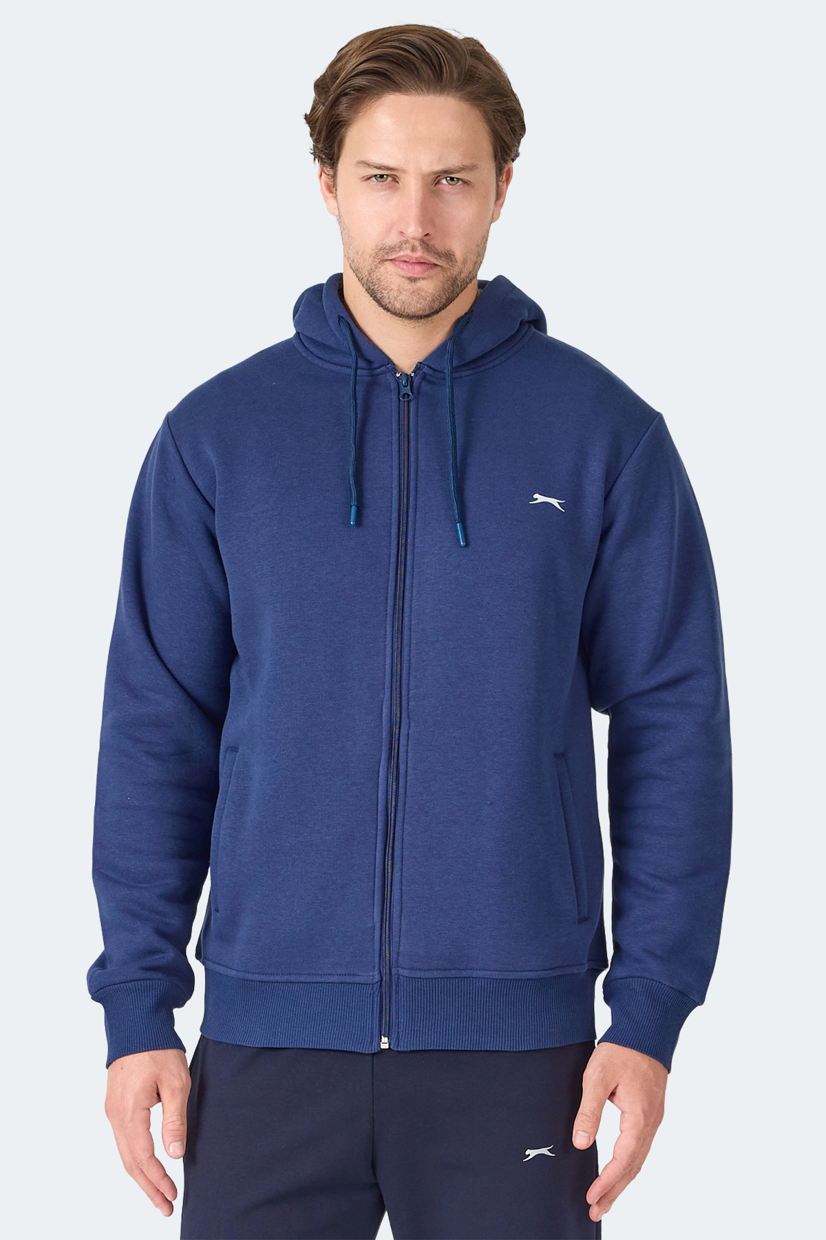 SLAZENGER MAJESTIC I Kapüşonlu Cepli Lacivert Erkek Polar Fermuarlı Sweatshirt Hırka