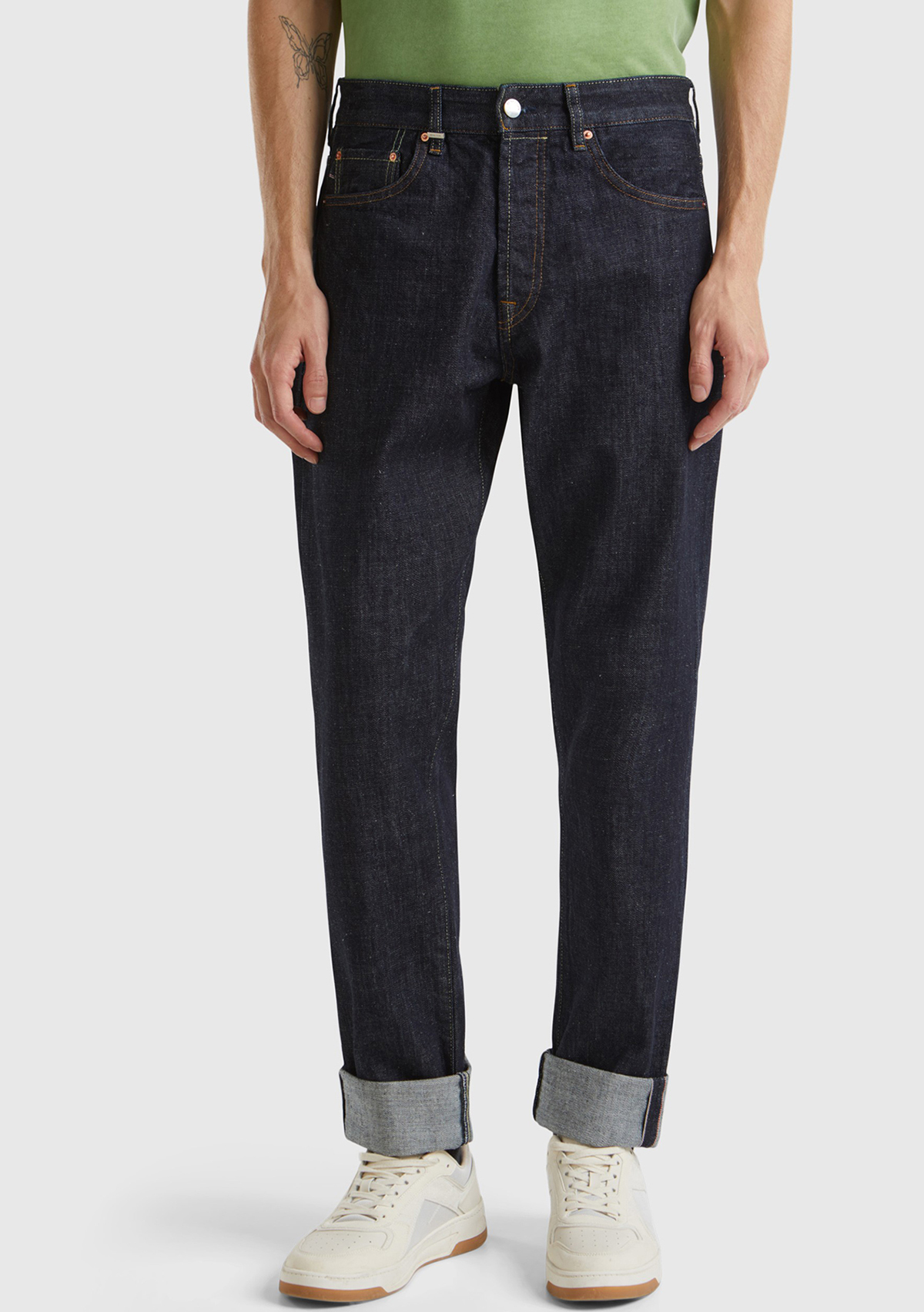 United Colors Of Benetton Erkek Antrasit %100 Pamuk Kıvrık Paça Denim Jean Pantolon