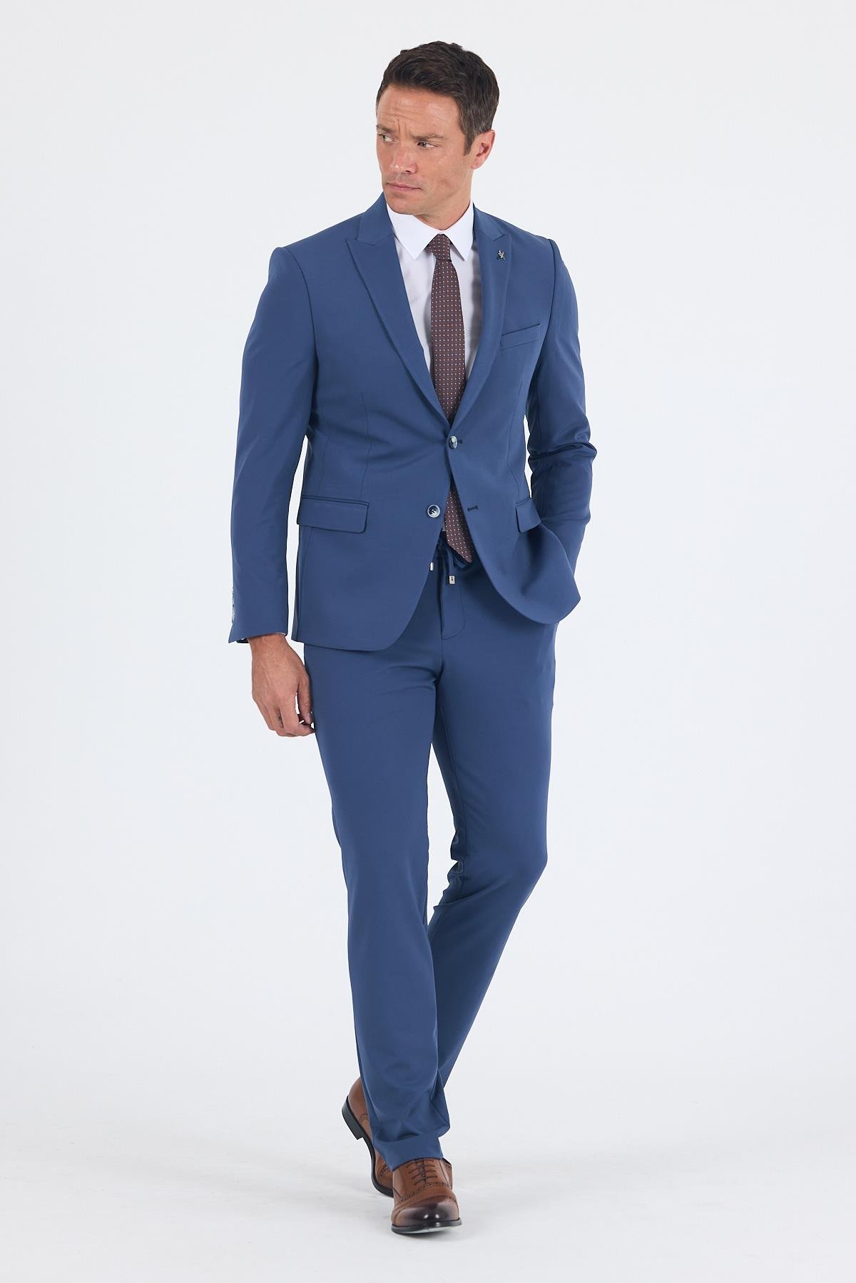İMZA Lacivert Kırlangıç Yaka Kelebek Astar 6 Drop Slim Fit Beli Lastikli Takım Elbise 1001250176