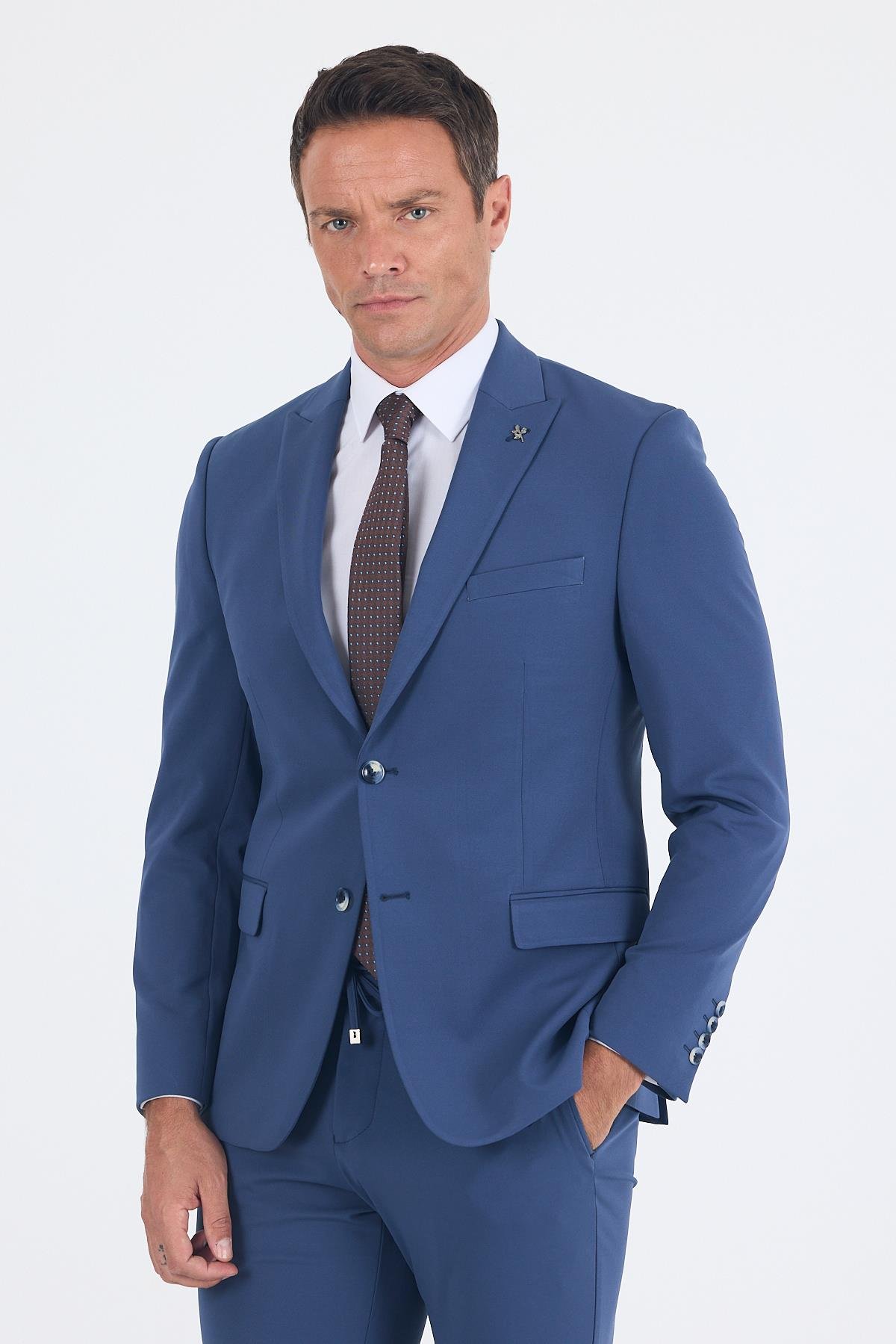 İMZA Lacivert Kırlangıç Yaka Kelebek Astar 6 Drop Slim Fit Beli Lastikli Takım Elbise 1001250176 görsel 2