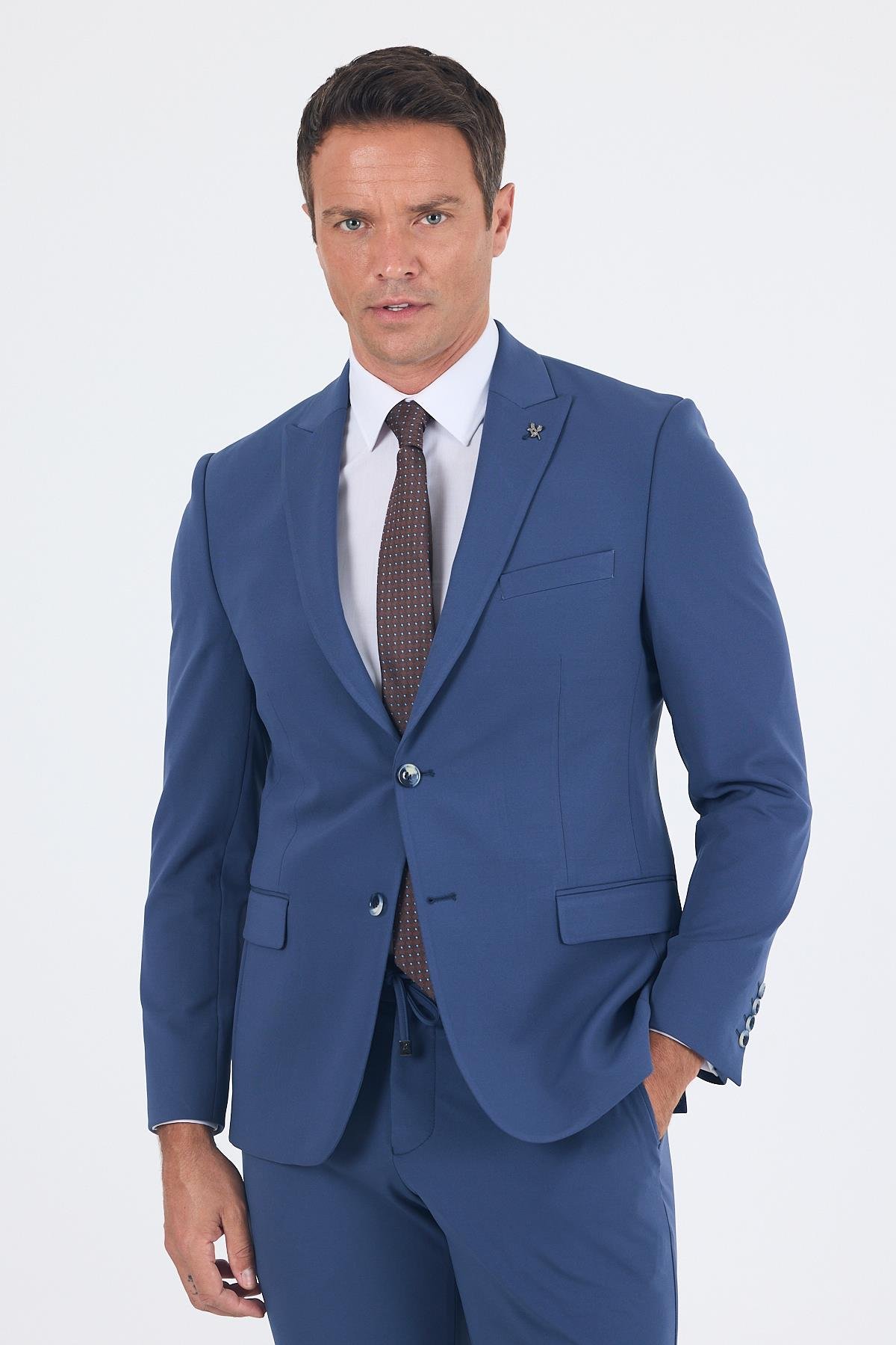 İMZA Lacivert Kırlangıç Yaka Kelebek Astar 6 Drop Slim Fit Beli Lastikli Takım Elbise 1001250176 görsel 3
