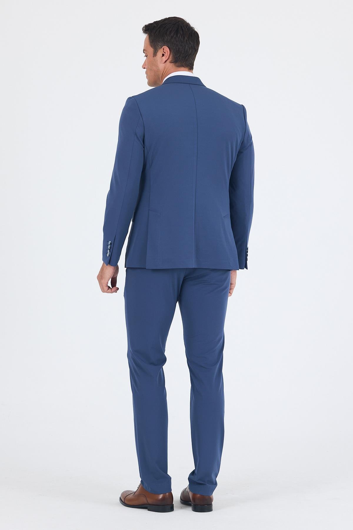 İMZA Lacivert Kırlangıç Yaka Kelebek Astar 6 Drop Slim Fit Beli Lastikli Takım Elbise 1001250176 görsel 5