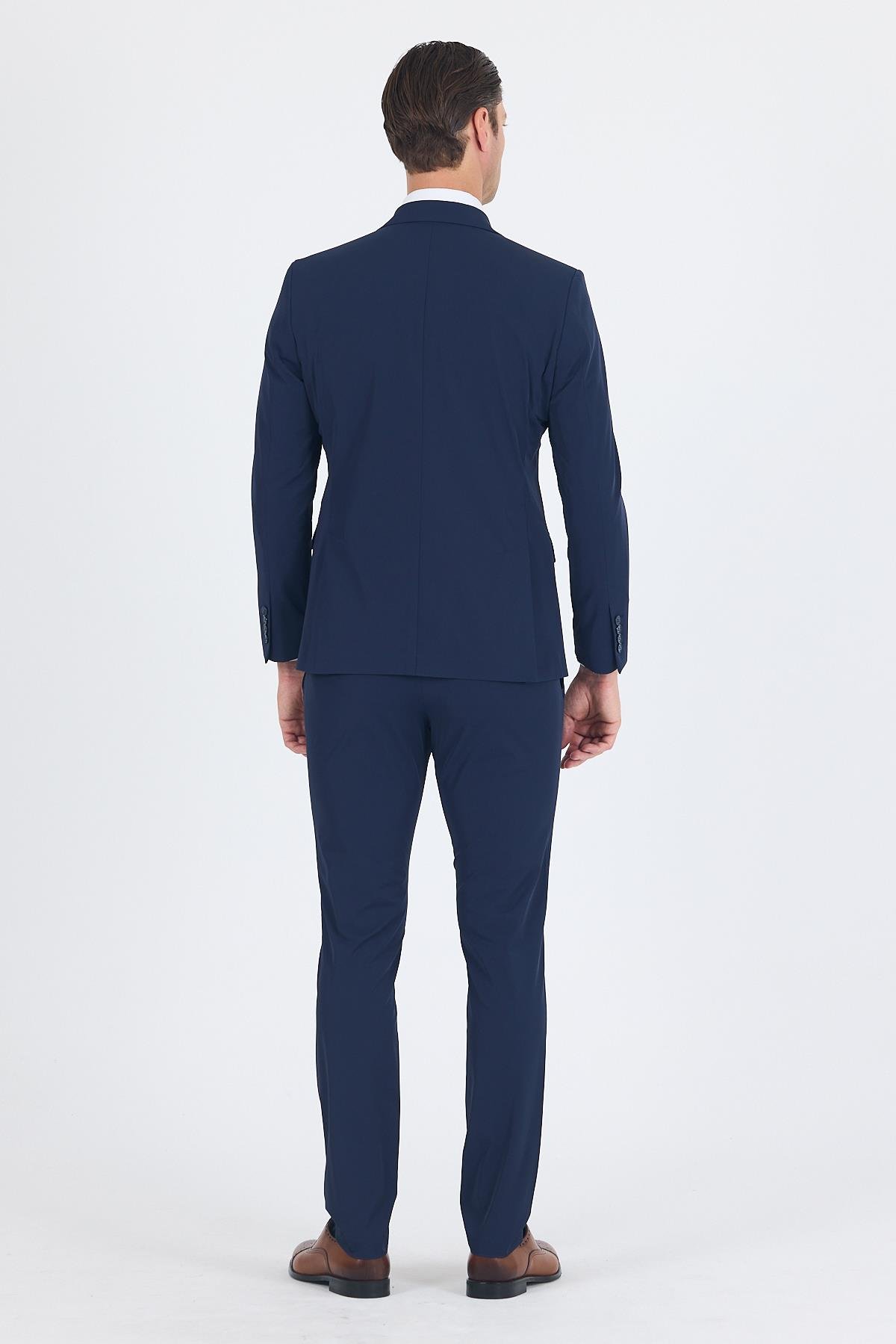 İMZA Lacivert Mono Yaka Yarım Astar 6 Drop Slim Fit Beli Lastikli Takım Elbise 1001250121 görsel 5