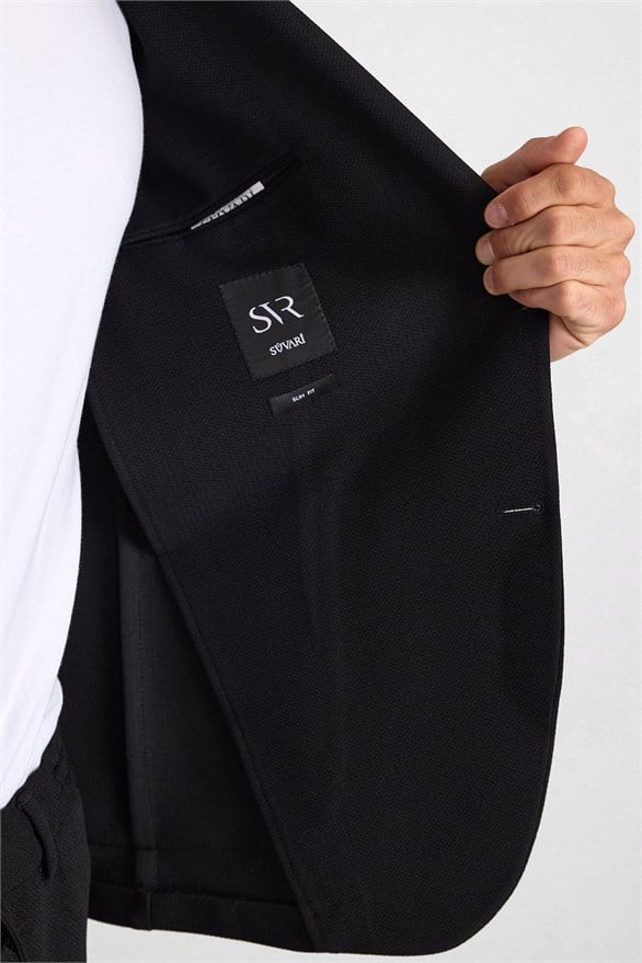 Süvari Siyah Slim Mono Yaka Düz Torba Cep 6 Drop Takım Elbise görsel 5