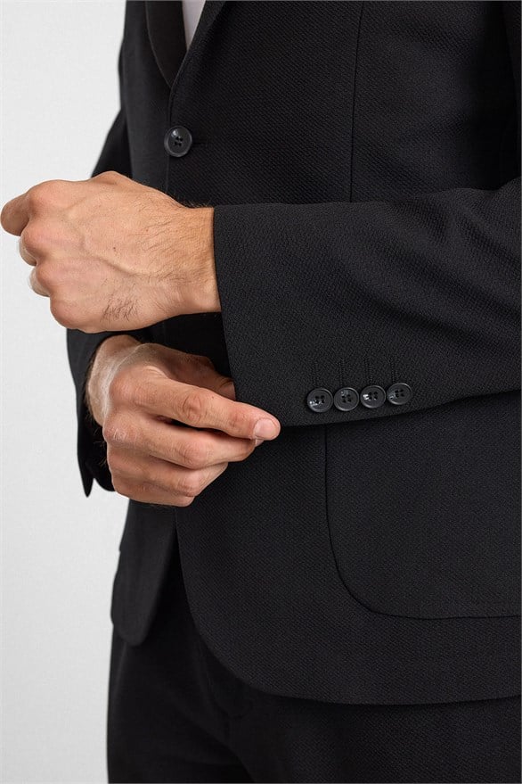 Süvari Siyah Slim Mono Yaka Düz Torba Cep 6 Drop Takım Elbise görsel 6
