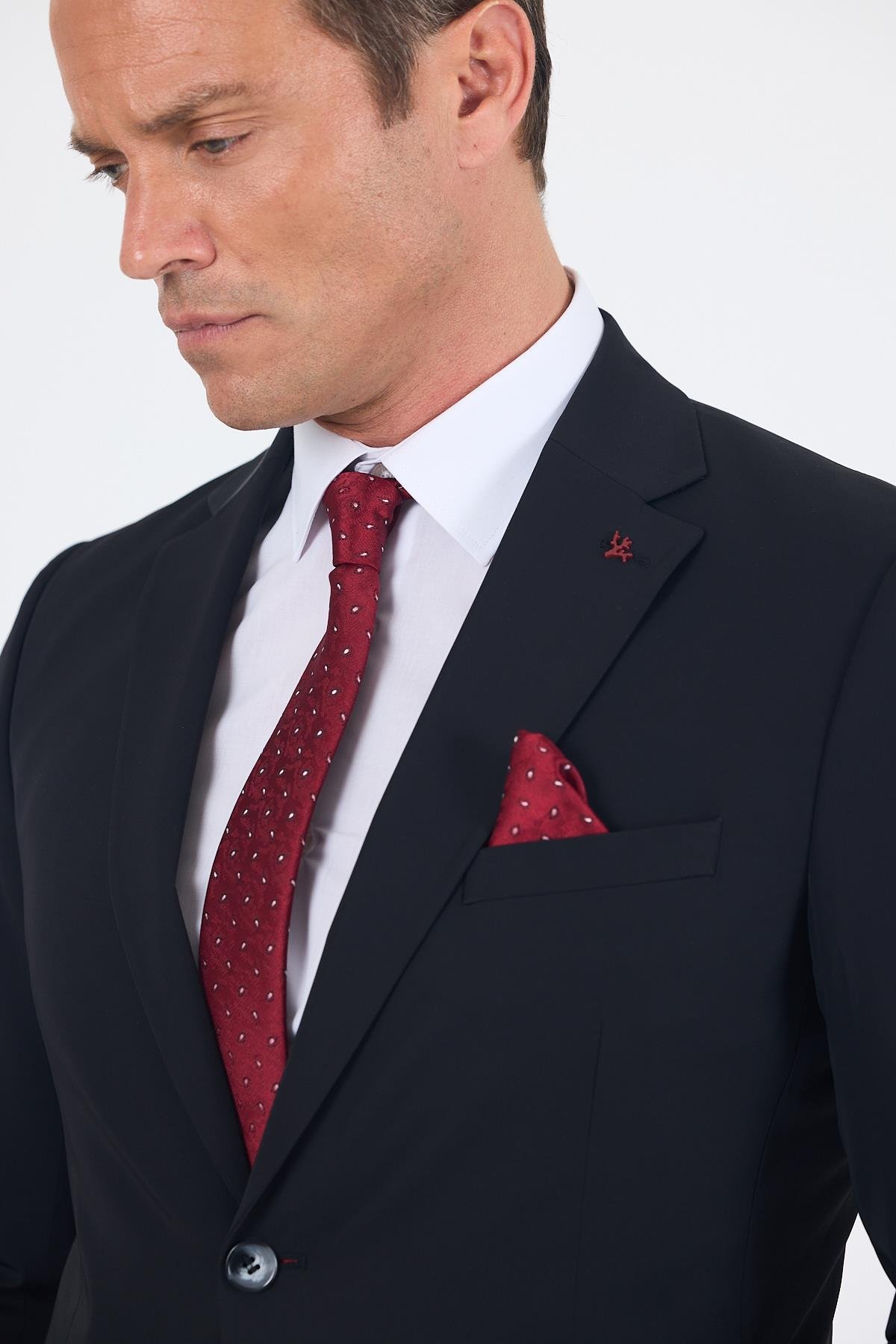 İMZA Siyah Mono Yaka Yarım Astar 6 Drop Slim Fit Beli Lastikli Takım Elbise 1001250121 görsel 4