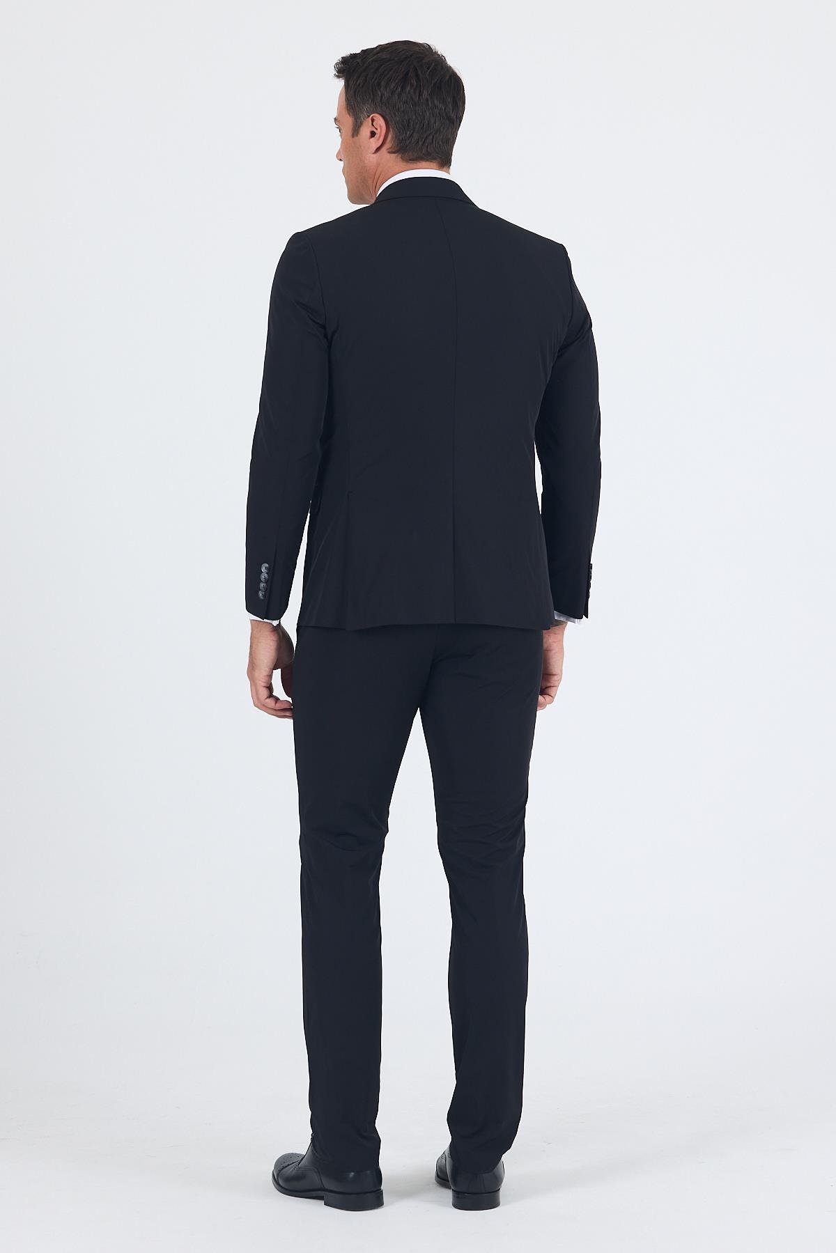 İMZA Siyah Mono Yaka Yarım Astar 6 Drop Slim Fit Beli Lastikli Takım Elbise 1001250121 görsel 5