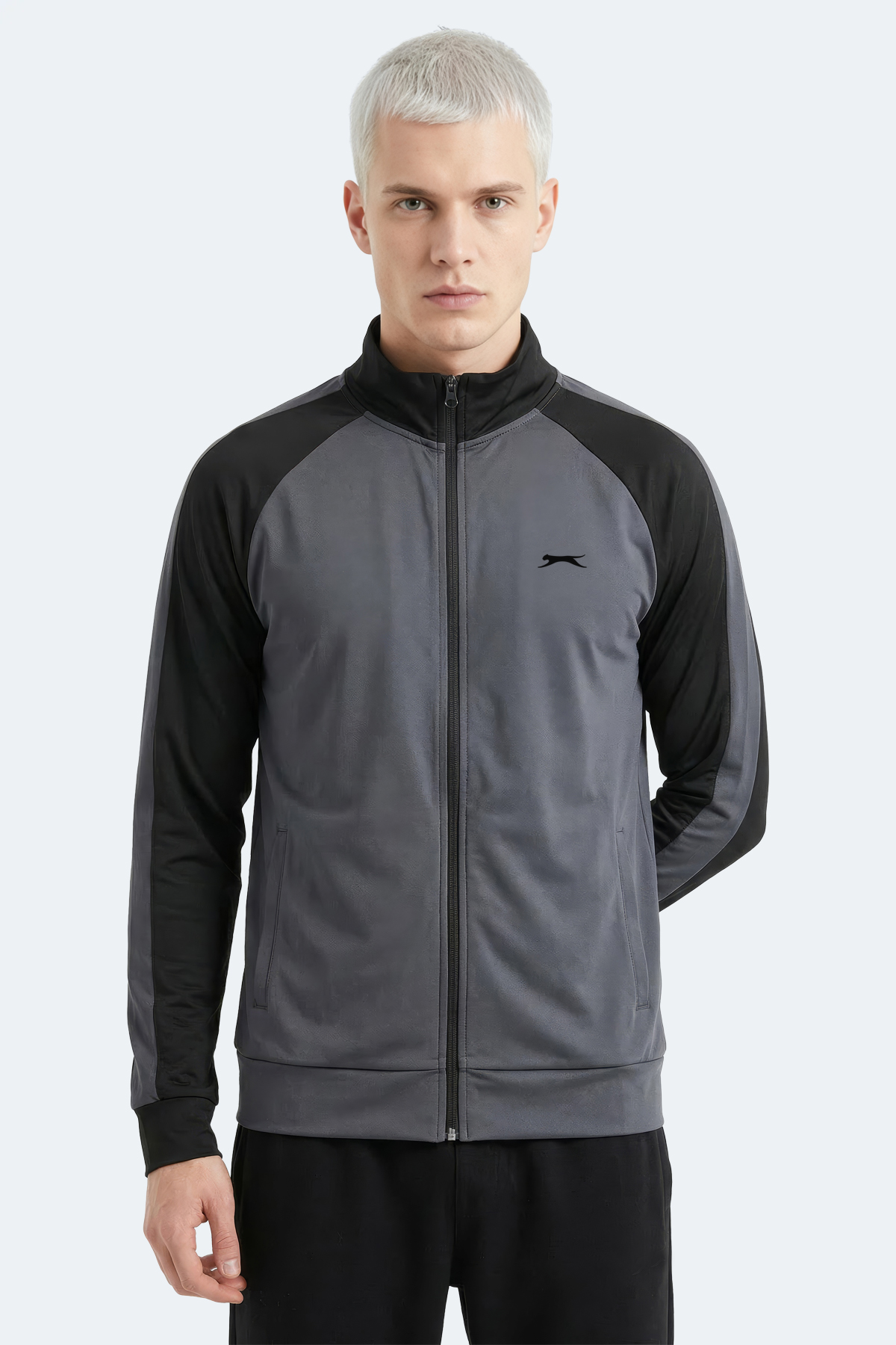 SLAZENGER REDORA Erkek Dik Yaka Fermuarlı Koyu Gri Sweatshırt