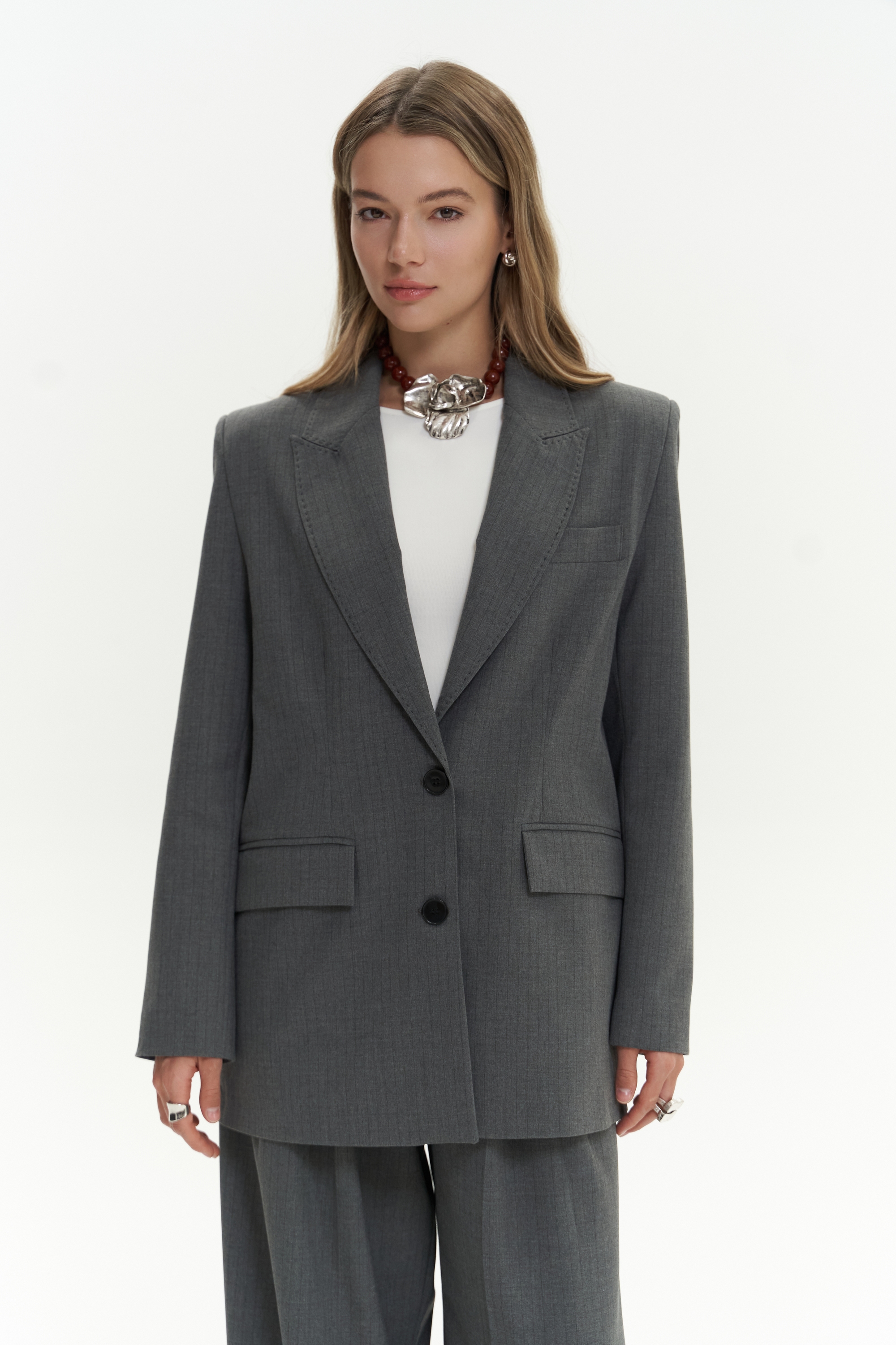 Mai Collection Jessical Çizgili Füme Blazer