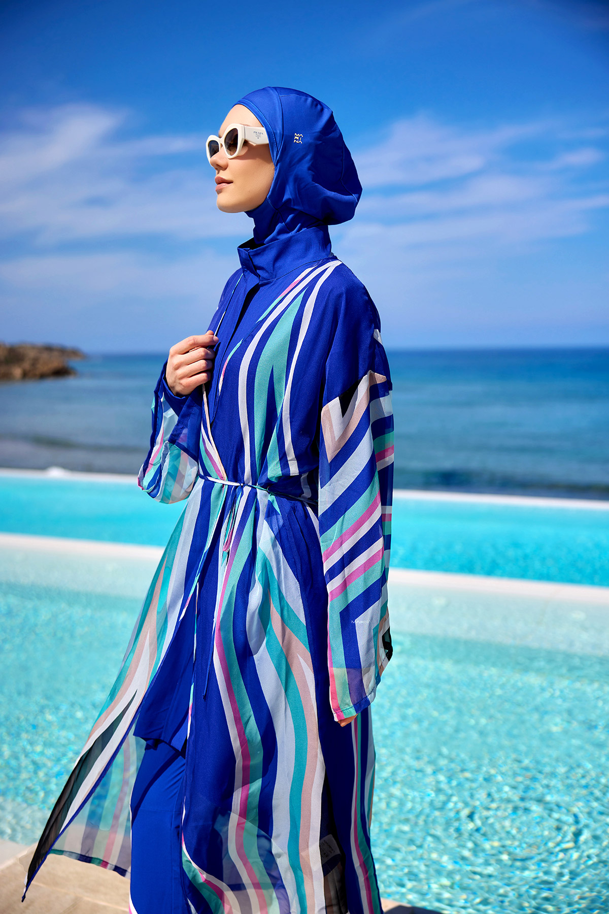 Marina Renkli Desenli İpeksi Kimono - Hafif Dokulu, Tam Boy Pareo P2503-2 görsel 3
