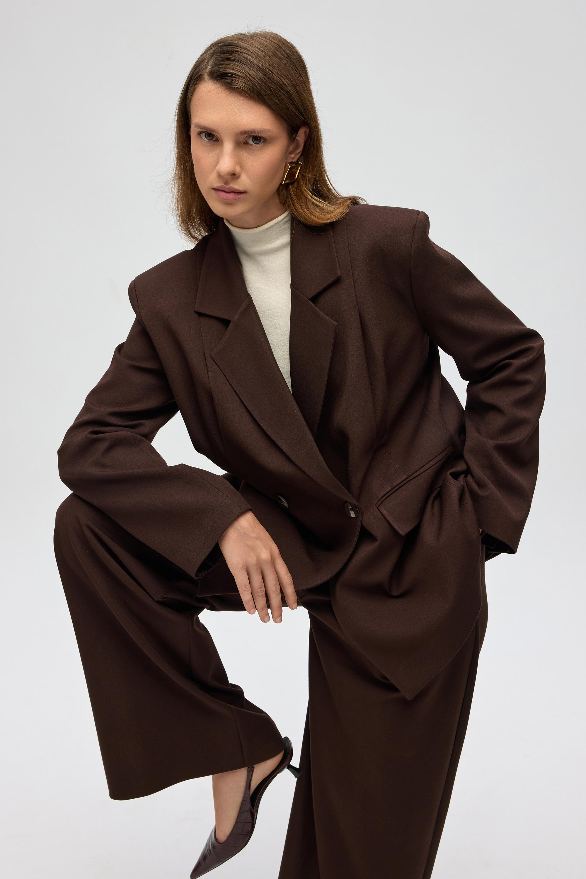 Mai Collection Solvei Pile Detay Kahve Blazer