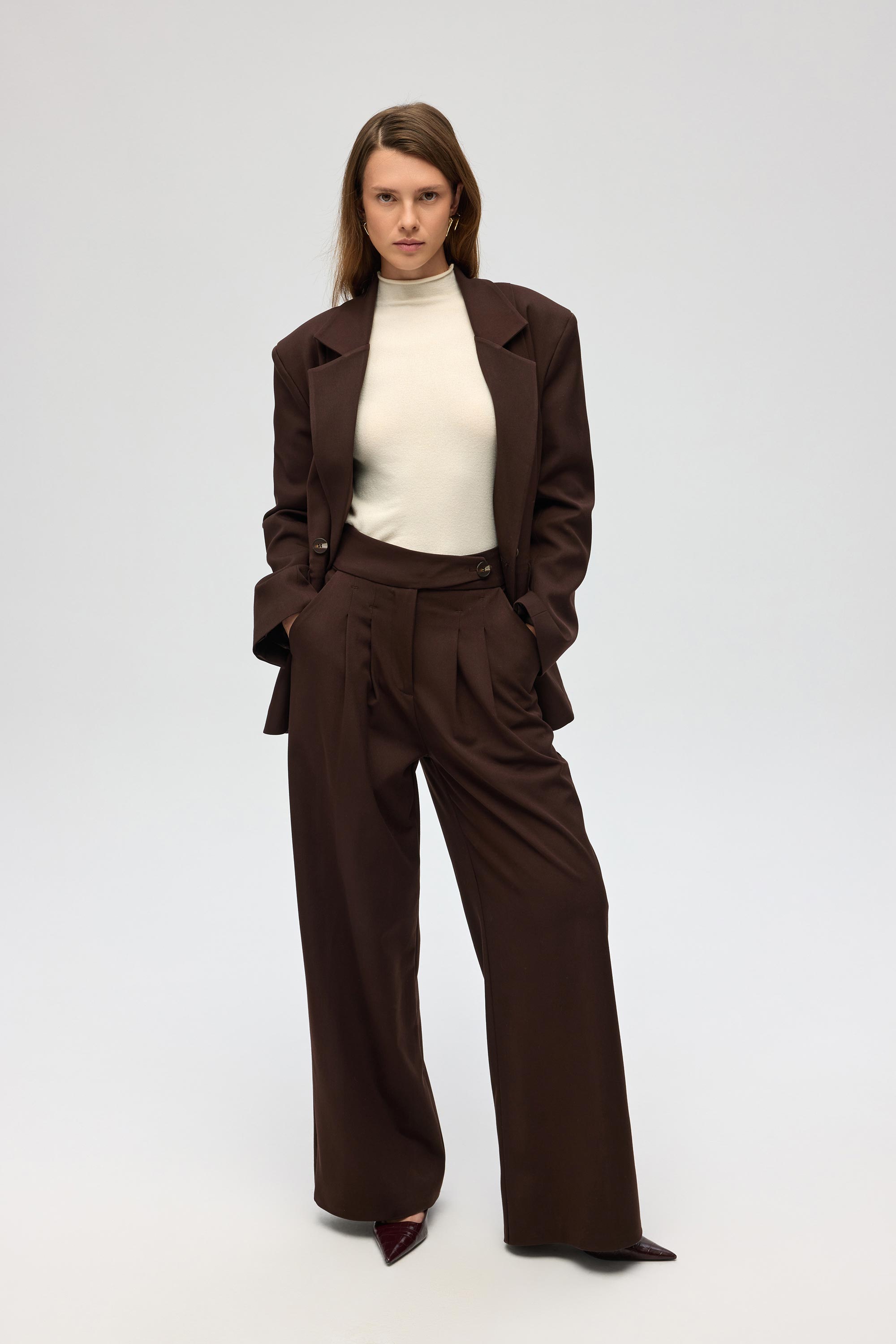 Mai Collection Solvei Pile Detay Kahve Blazer görsel 2